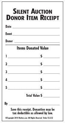 Silent Auction Donor Item Receipt Book - 2 Part Carbonless Forms (100/Pack) - Perfect for Charity Events, Fundraisers & Nonprofit Organizations