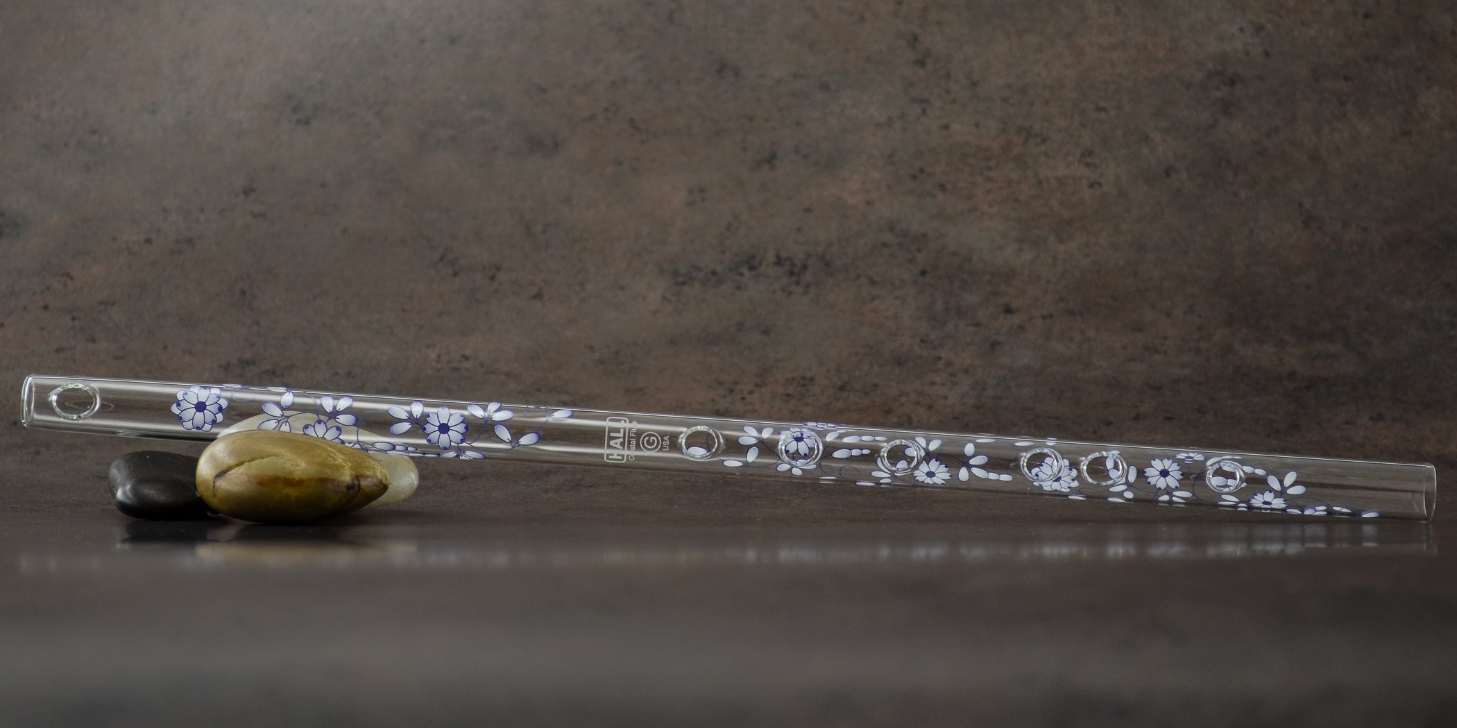 Hall Crystal Flute 11716 - Inline Glass Flute in G Key - Blue Delft Design - Perfect for Classical Music Performances, Wedding Ceremonies & Home Decor