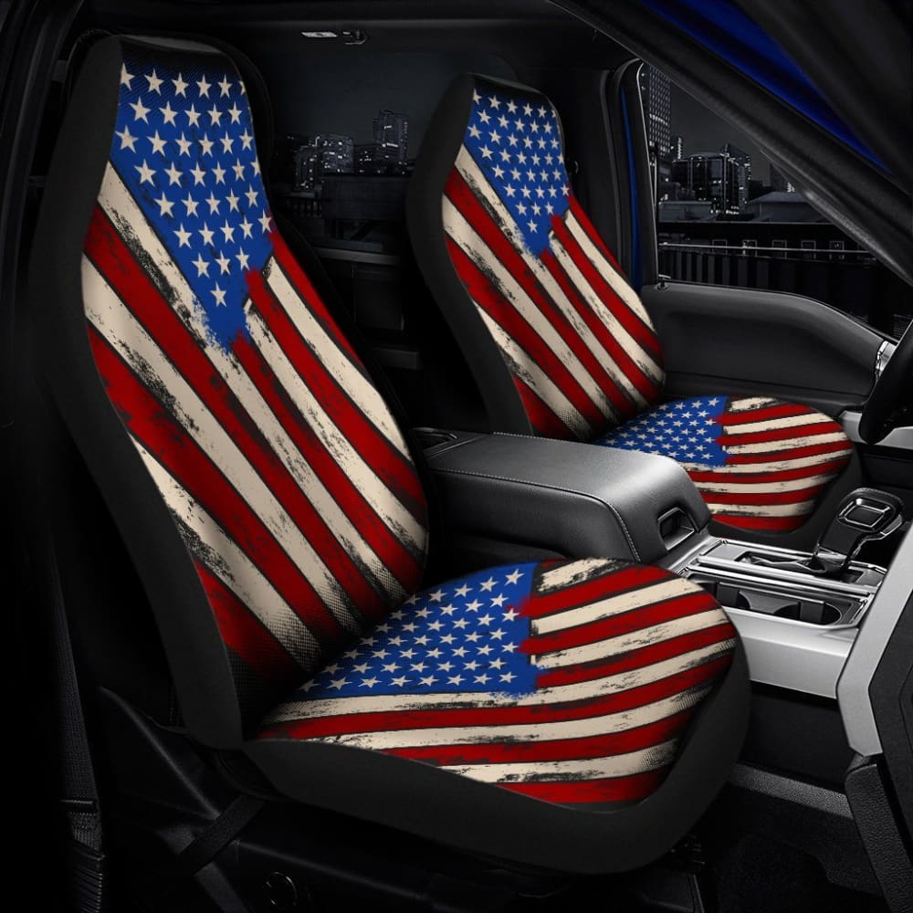 American Flag Red White Blue Car Seat Covers - Patriotic USA Design for Trucks & SUVs - Perfect for 4th of July, Veterans Day & Road Trips