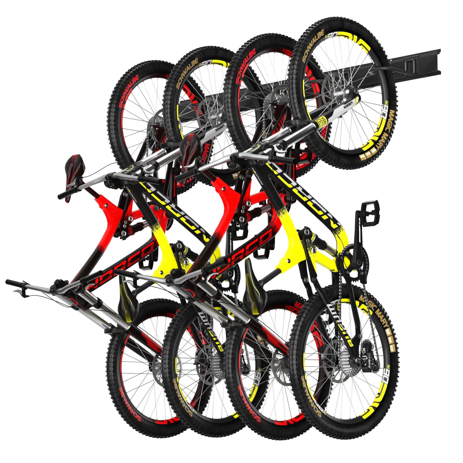 Heavy Duty Bike Rack Wall Mount - 300 lbs Capacity Adjustable Garage Bike Hooks with 4 Hooks & 3 Rails (48 Inch Black) - Perfect for Indoor Bike Storage, Garage Organization & Space Saving Solutions