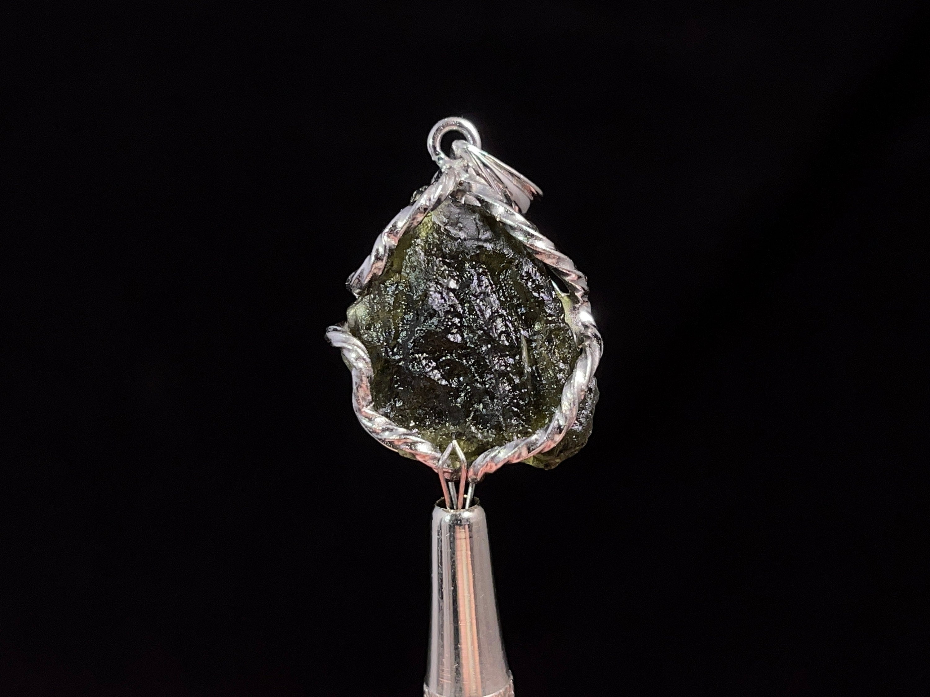 Genuine Moldavite Pendant Necklace in Sterling Silver – Authentic Raw Moldavite Jewelry for Spiritual Healing & Energy Protection | Perfect for Meditation, Reiki, and Crystal Enthusiasts
