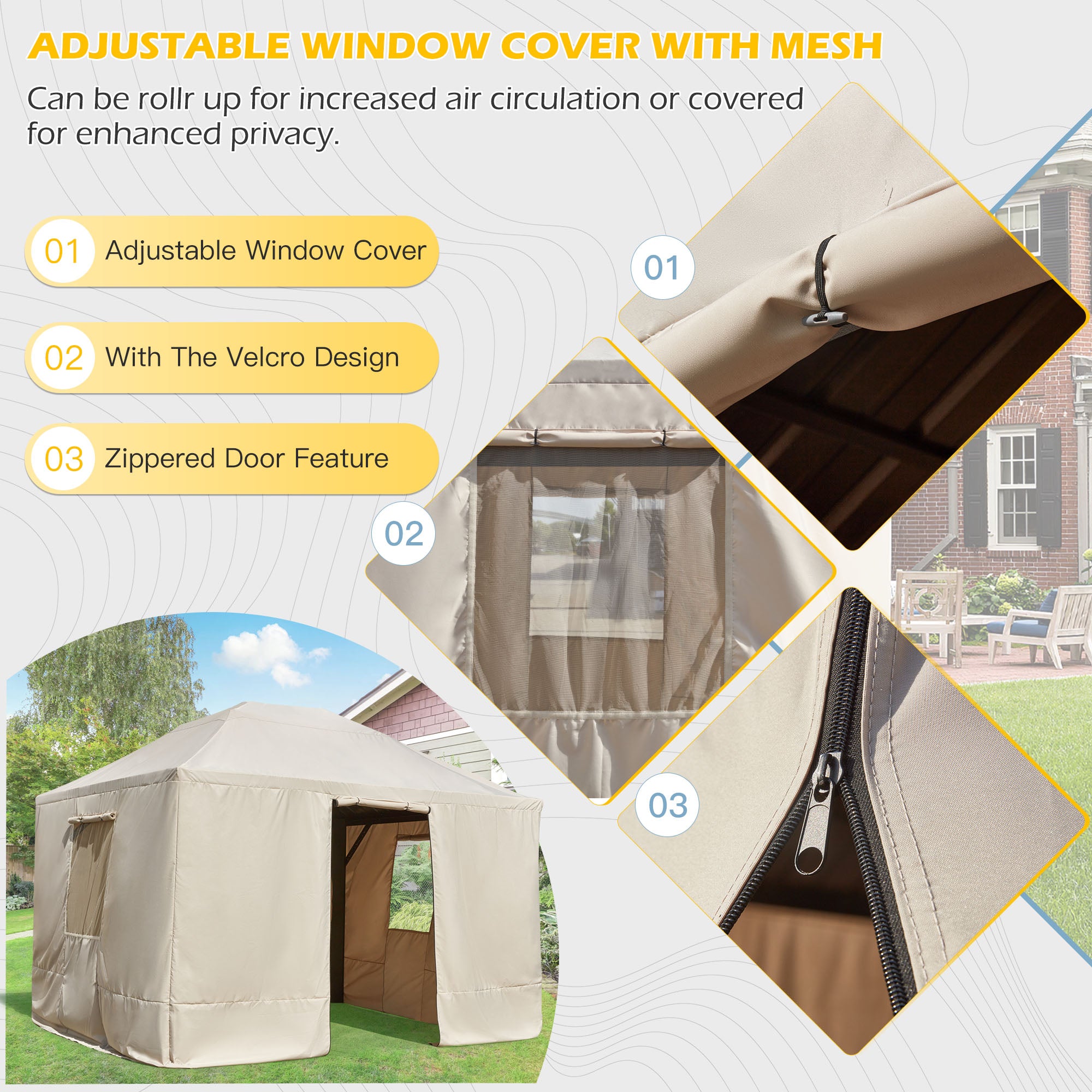 10'x12' Beige Gazebo Cover - Replacement Canopy for Outdoor Patio, Garden, and Backyard (Gazebo Not Included) - Perfect for Picnics, BBQs, and Shade Protection