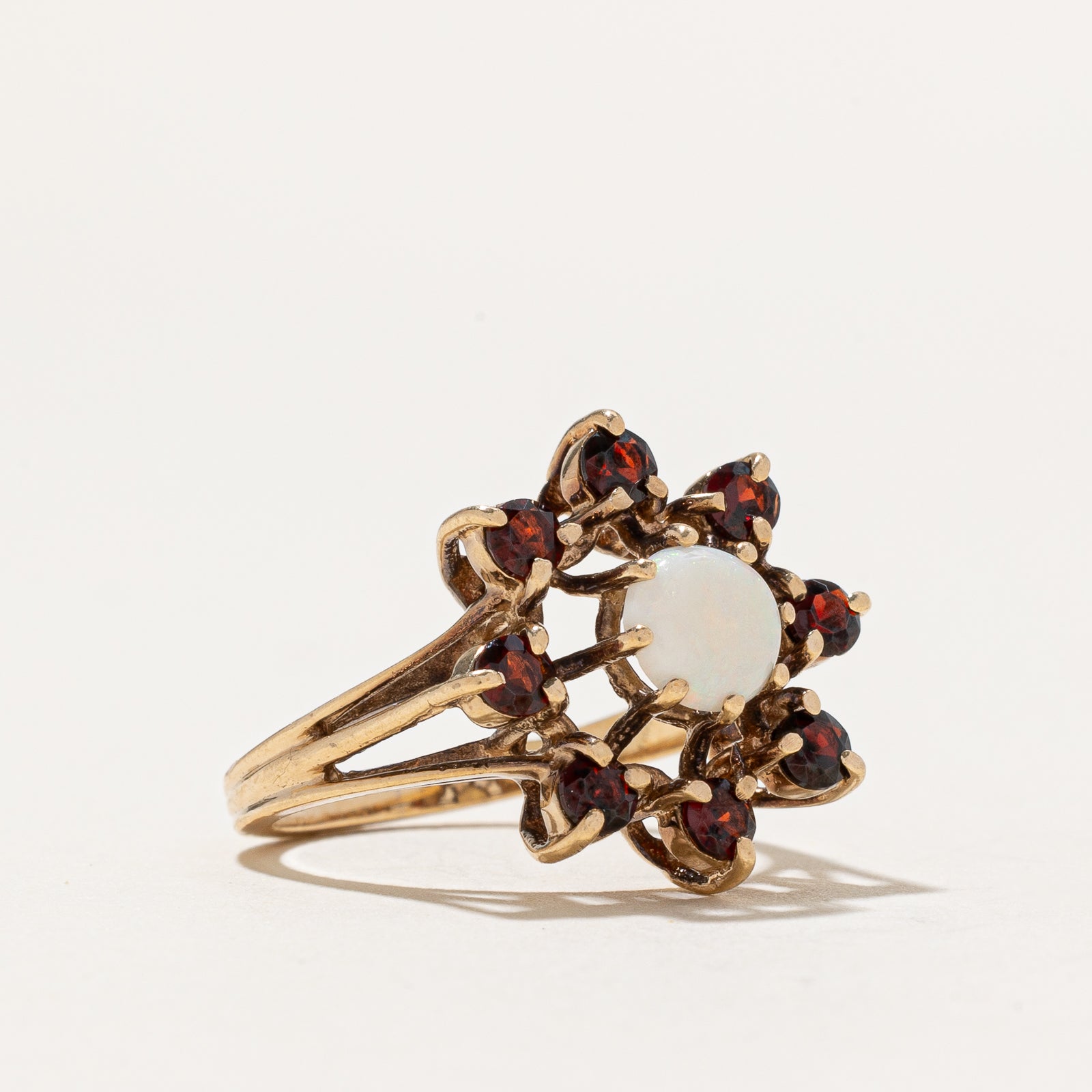 Opal and Garnet Cocktail Ring - 1.12 Carat Total Weight (CTW) - Size 5.25 - Elegant Statement Jewelry for Evening Parties, Weddings & Special Occasions