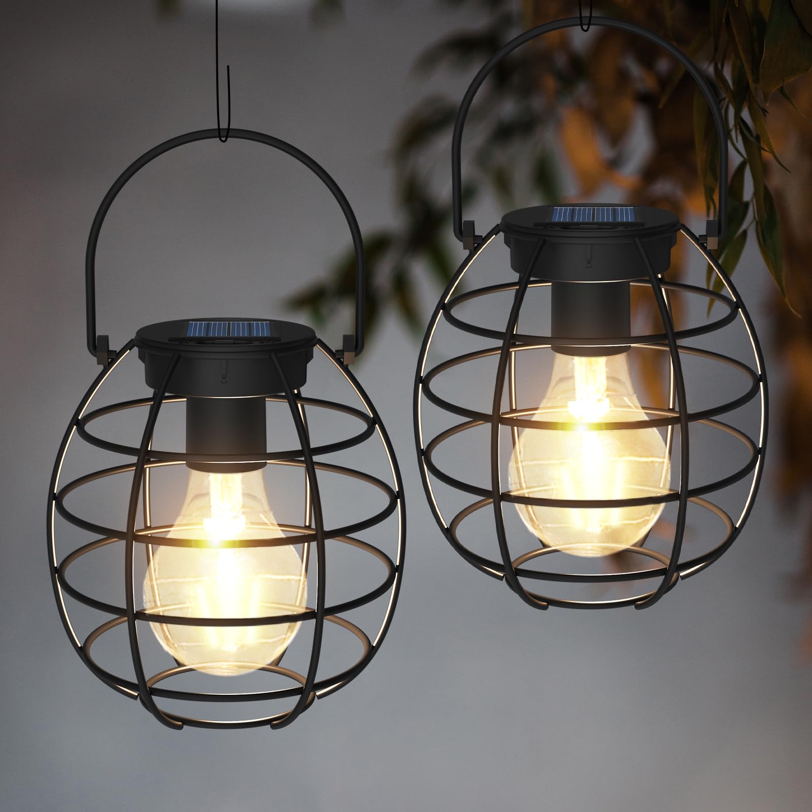Shumi 2 Pack Solar Hanging Lanterns - Waterproof Metal Outdoor Solar Lights for Garden, Yard, Patio, Pathway & Tabletop Decoration - Solar Powered LED Lanterns for Romantic Ambiance, Evening Parties & Outdoor Dining