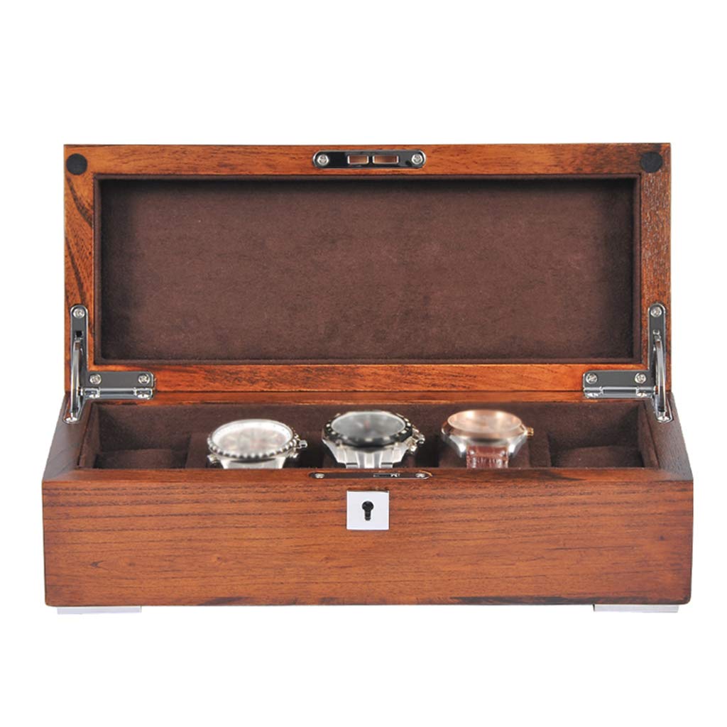 5 Grid Jewelry Display Box for Watches & Bracelets - Brown Organizer with Pillows & Clasp for Retail Stores
