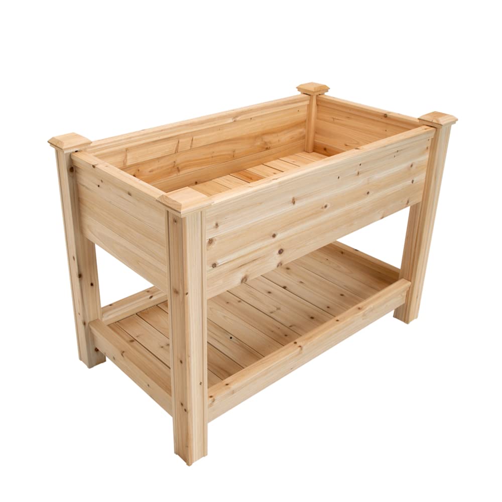 Premium 2' x 4' Cedar Raised Garden Bed Planter with Storage Shelf - Durable Elevated Planter Box for Vegetables, Herbs & Flowers - Perfect for Patio, Deck, Backyard & Small Space Gardening