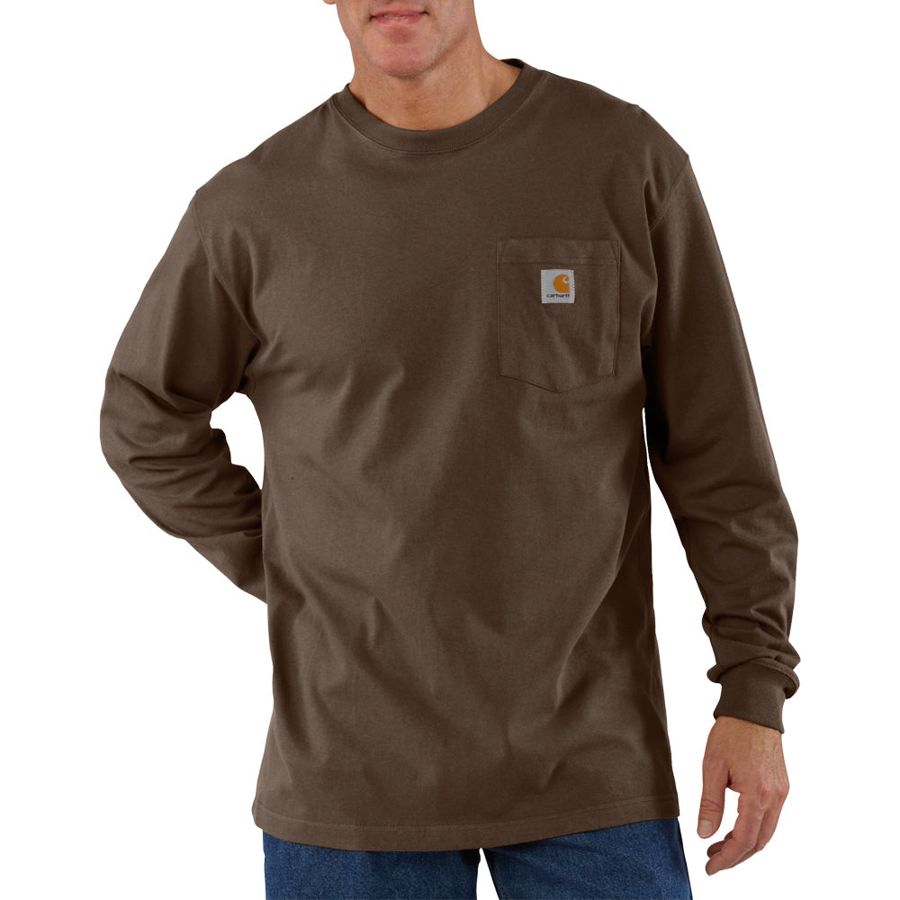 Carhartt Men's Long Sleeve Pocket T-Shirt - Dark Brown | Durable Workwear for Construction, Farming & Outdoor Activities