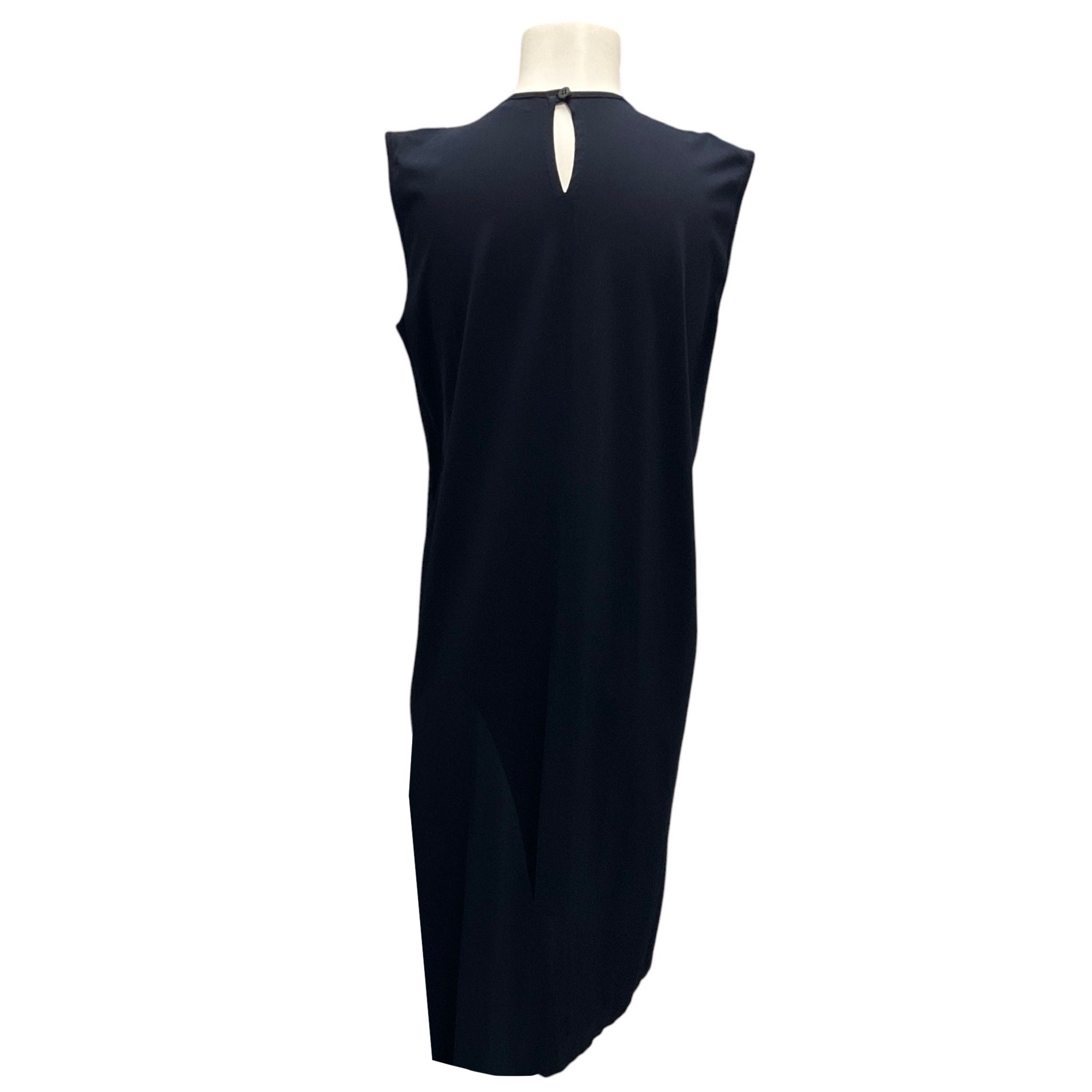 Jil Sander Navy Blue Pleated Sleeveless Midi Dress for Women | Elegant Summer Office Wear & Cocktail Party Outfit