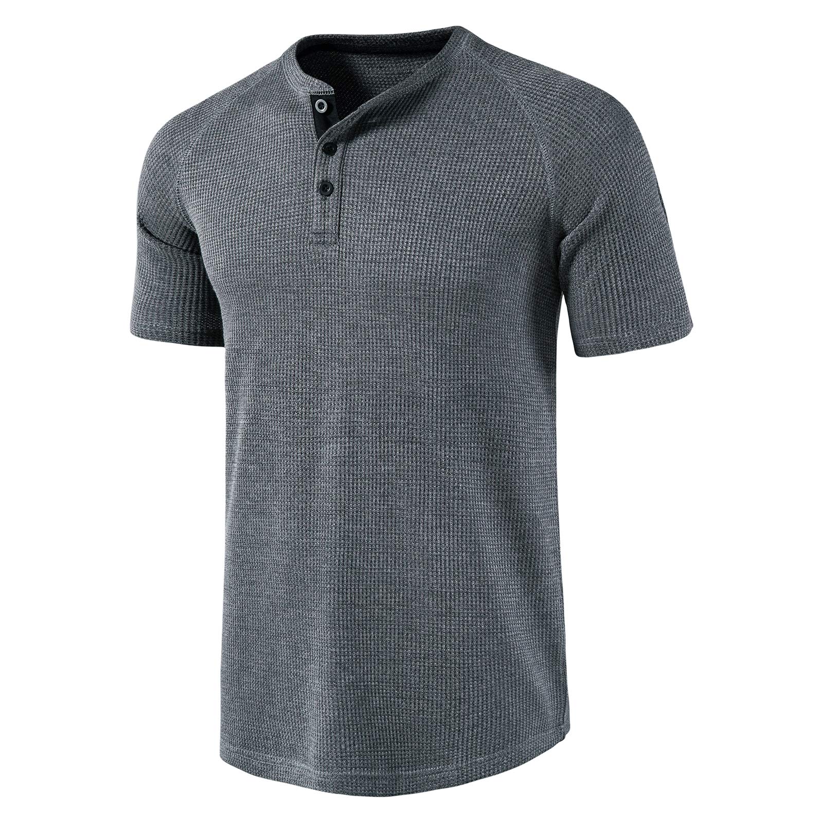 LOCALMODE Men's Waffle Henley Long Sleeve T-Shirt | Casual Crew Neck Shirt for Men | Perfect for Layering, Outdoor Activities & Everyday Wear