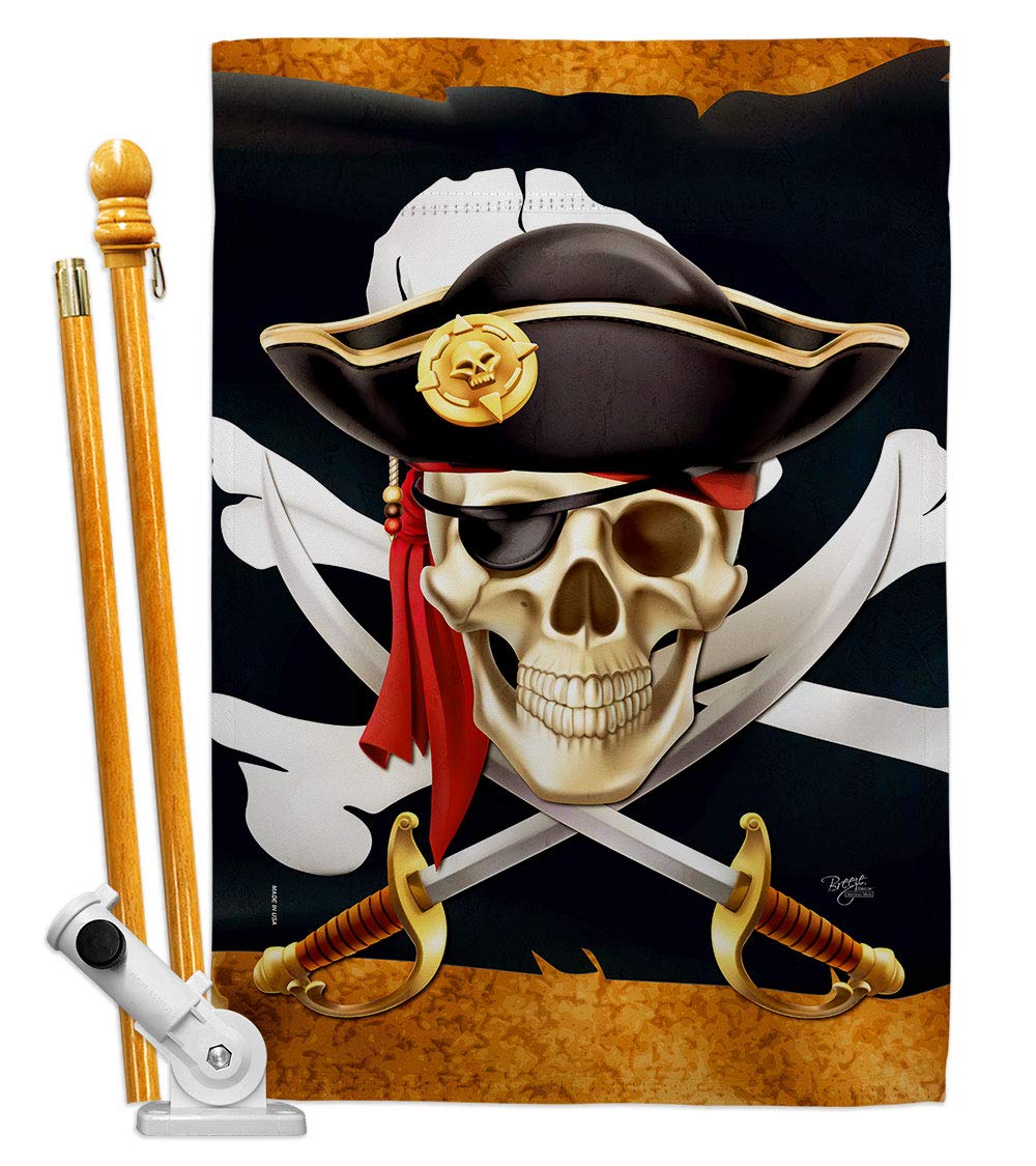 Pirate Life House Flag Set - Double-Sided Coastal Ship Skull Treasure Map Decor - Caribbean Jolly Roger Blackbeard Jack Banner for Garden, Yard & Outdoor Decor - Made in USA - Perfect for Pirate Themed Parties, Beach Houses & Nautical Decorations