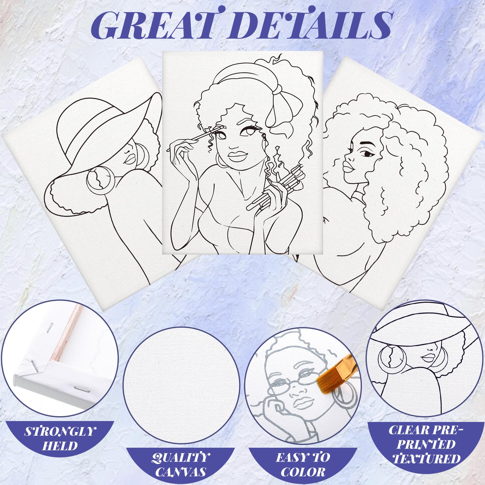 Qilery 15-Piece 8''x10'' Pre-Drawn Canvas Painting Kit for Adults & Kids - Afro Queen Art Set with Brushes | Perfect for Paint Parties, Sip & Paint Events, Date Nights, DIY Birthday Gifts & Family Art Activities