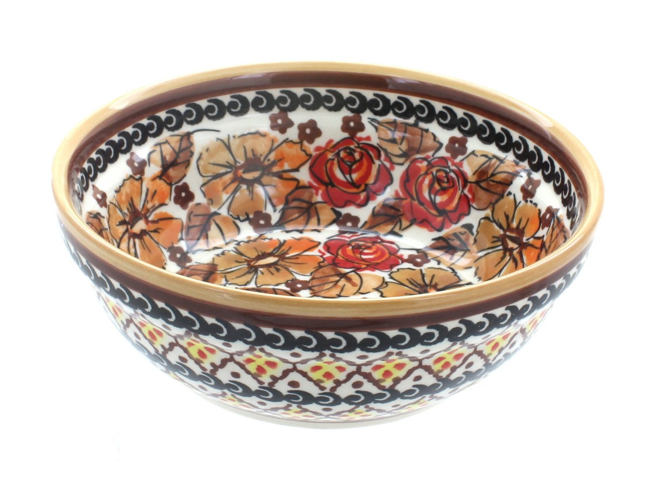 Handmade Blue Rose Polish Pottery Bowl - Ceramic Soup & Cereal Bowl with Autumn Floral Design - Perfect for Breakfast, Soup, Salad & Home Decor