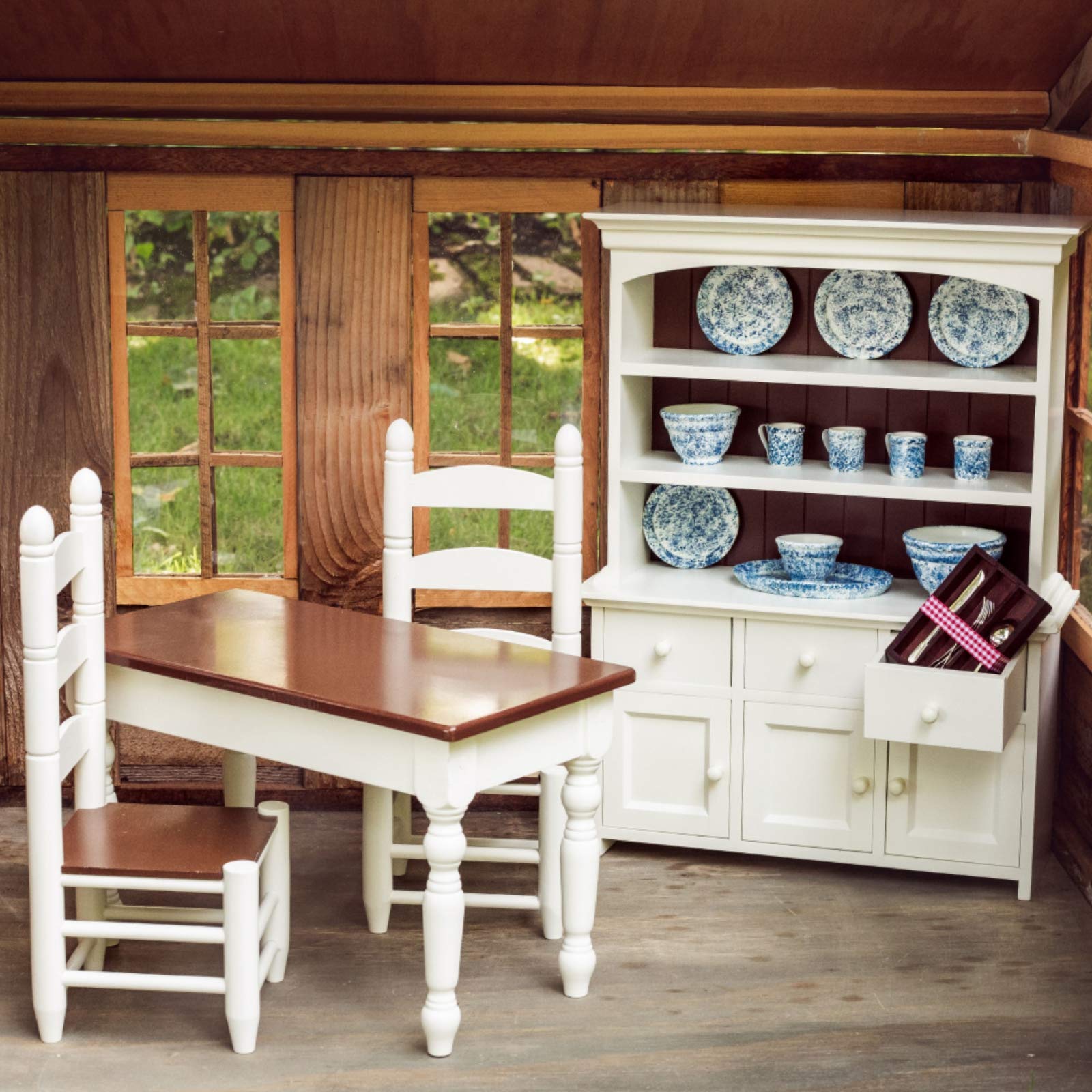 18 Inch Doll Wooden Kitchen Cupboard Hutch - Farmhouse Style Fully Assembled Furniture for American Girl & 18