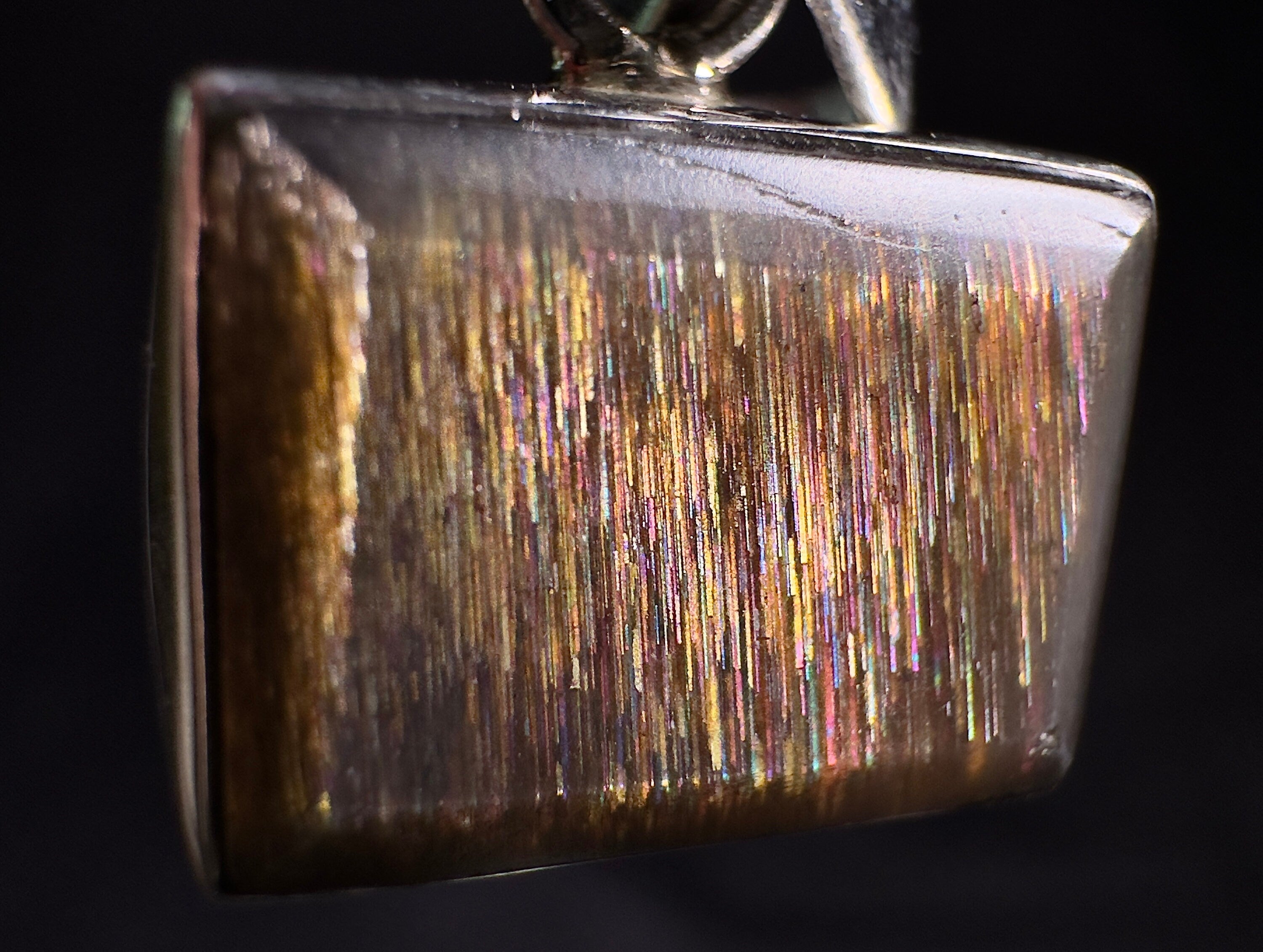 Genuine Rainbow Meteor Shower Sunstone Crystal Pendant from Tanzania - Sterling Silver Rectangle Jewelry for Women | Perfect for Gift Giving, Special Occasions & Spiritual Healing