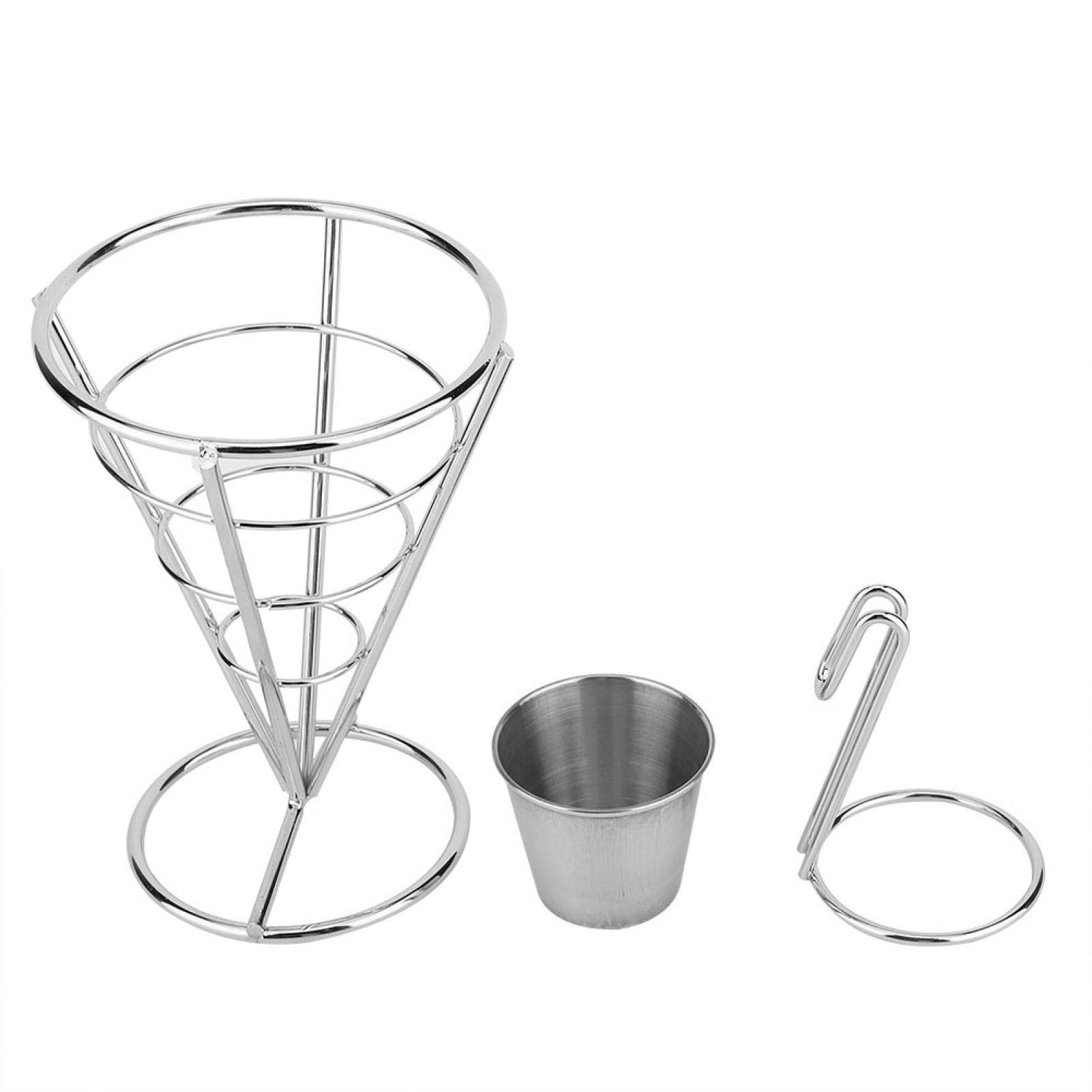 Stainless Steel French Fry Cone Holder - Durable Snack Display Stand for Buffets, Parties & Fast Food Restaurants - Perfect for Serving Fries, Onion Rings & Finger Foods (Single Cup)