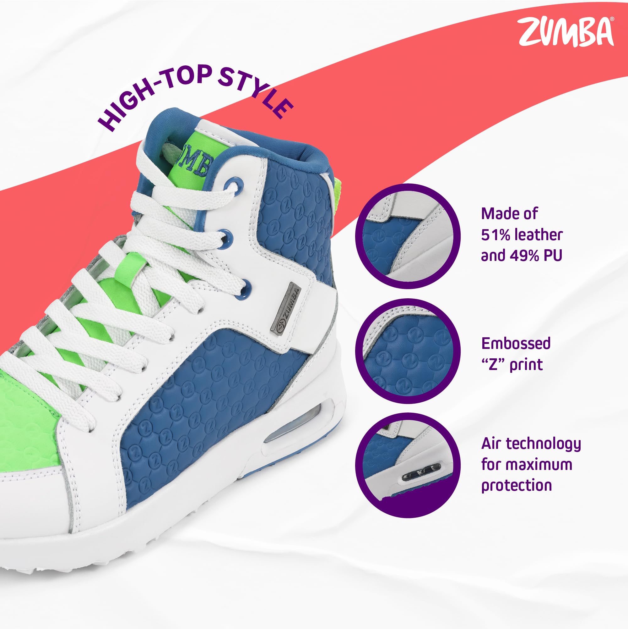 ZUMBA Street Boss Women's High Top Sneakers - Comfortable Dance & Workout Shoes for Fitness, Aerobics, and Gym Training - Perfect for Zumba Classes, Dance Practice, and Active Lifestyle