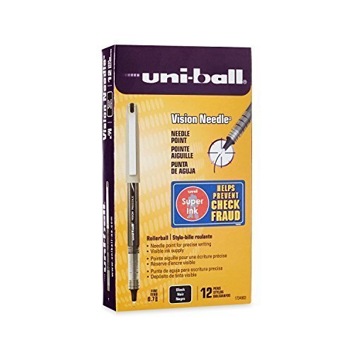 uni-ball Vision Stick Needle Roller Ball Pens - Fine Point 0.7mm Black Ink - 4-Pack of 12 Pens - Smooth Writing for Office, School & Note Taking - Ideal for Professionals & Students