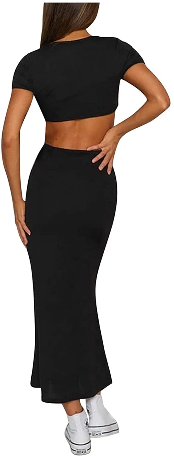 Sexy Women's Cut Out Bodycon Dress - Short Sleeve Casual Maxi Dress for Party, Club, Date Night & Summer Outfits