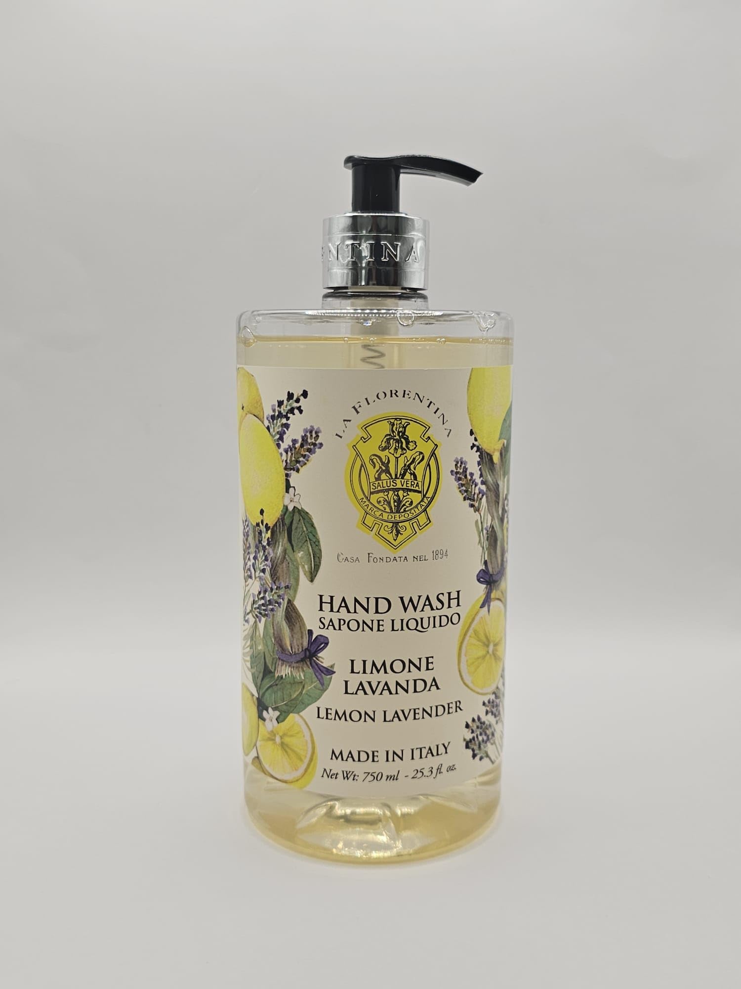 Lemon Lavender Hand Soap 25.3 Fl Oz - Natural Italian-Made Liquid Hand Wash for Bathroom & Kitchen - Refreshing Scent for Home, Office & Spa Use