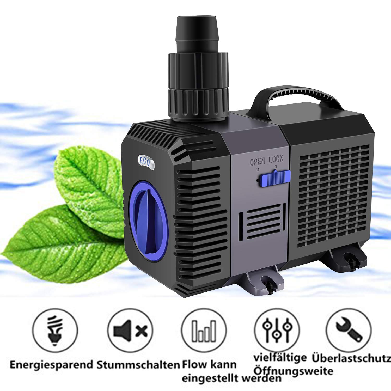 YAOBLUESEA Eco-Friendly Submersible Water Pump 4500L/H 30W - High Flow for Aquariums, Ponds, Fountains & Hydroponics