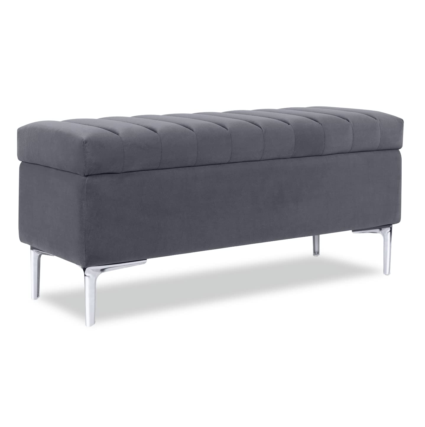 Milliard Modern Storage Ottoman Bench - 39 Inch Velvet Grey Upholstered, Multi-Purpose Furniture for Living Room, Entryway, Bedroom & Home Decor | Perfect for Extra Seating, Hidden Storage & Stylish Home Organization