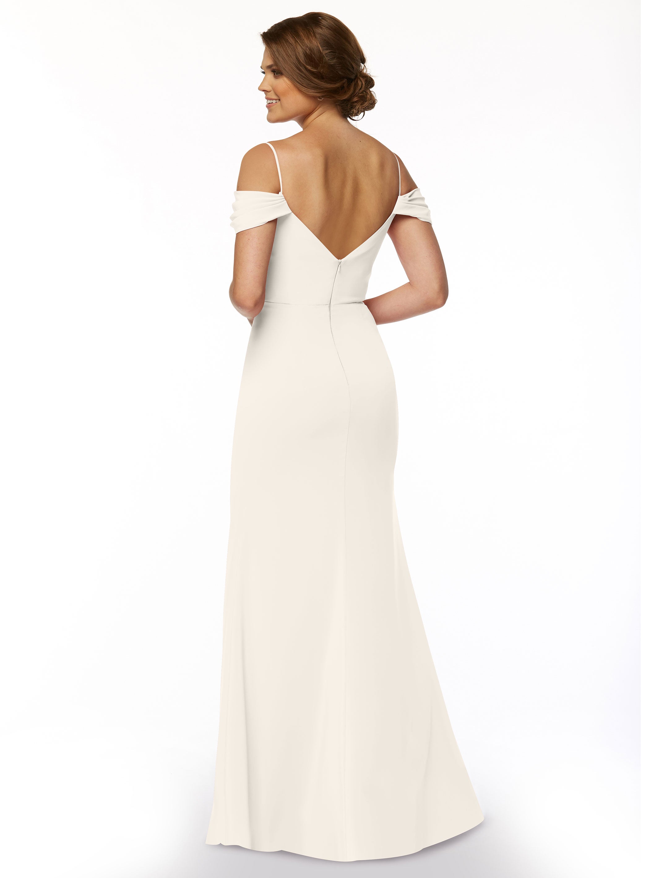 Elegant 83029 Stretch Chiffon Off-Shoulder Bridesmaid Dress with Thigh High Slit - Perfect for Weddings, Parties & Formal Events