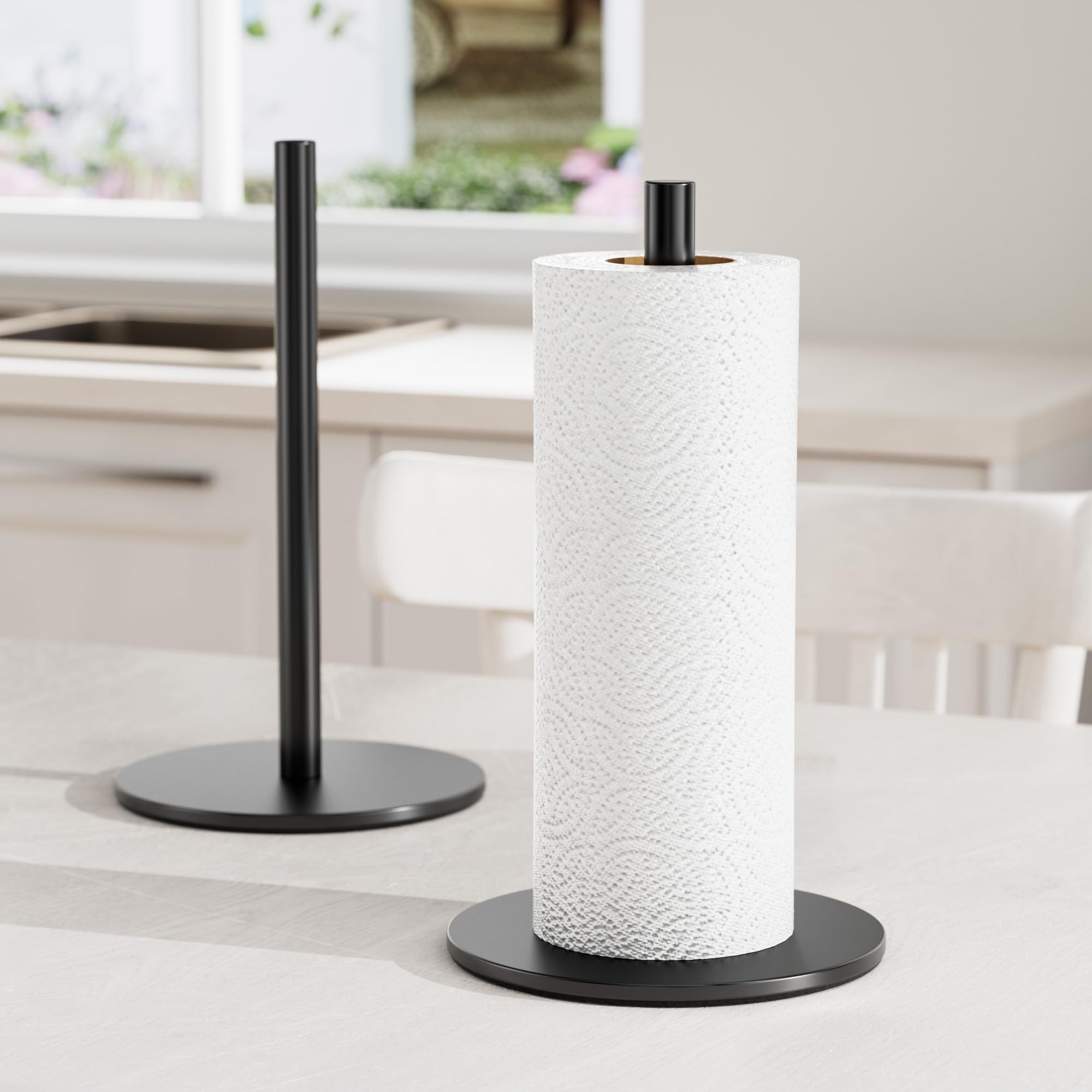 Stainless Steel Free-Standing Paper Towel Holder for Kitchen Countertop - Classic Black Kitchen Roll Organizer & Dispenser | Perfect for Home, Office, Restaurant Use