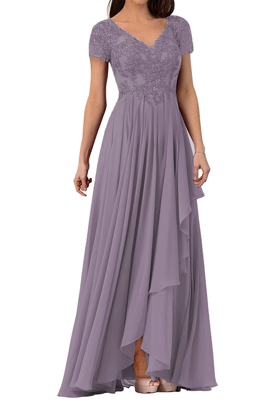 Elegant Lace Mother of The Bride Dresses for Women - Chiffon Formal Evening Gown with V-Neck | Perfect for Weddings, Receptions & Special Occasions