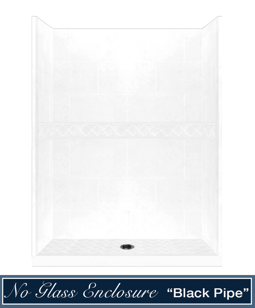 60 Alcove Natural Buff Sistine Stone & Diamond Stone Accent DIY Shower Remodel Kit - Easy Bathroom Upgrade for Home Renovation Projects