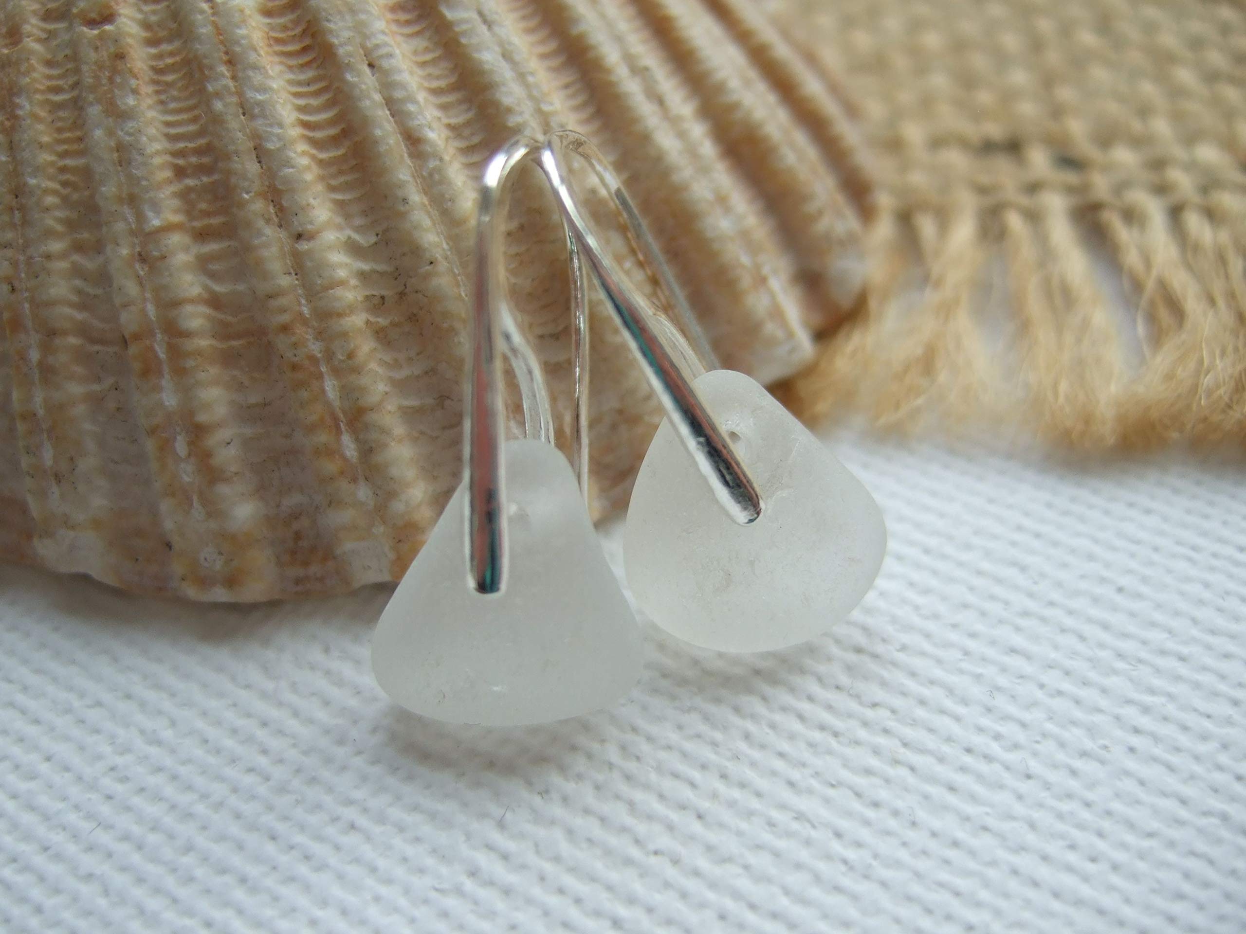 Petite Scottish Sea Glass Jewelry Set - Sterling Silver Beach Glass White Necklace & Earrings | Perfect for Beach Weddings, Boho Fashion & Gift Giving