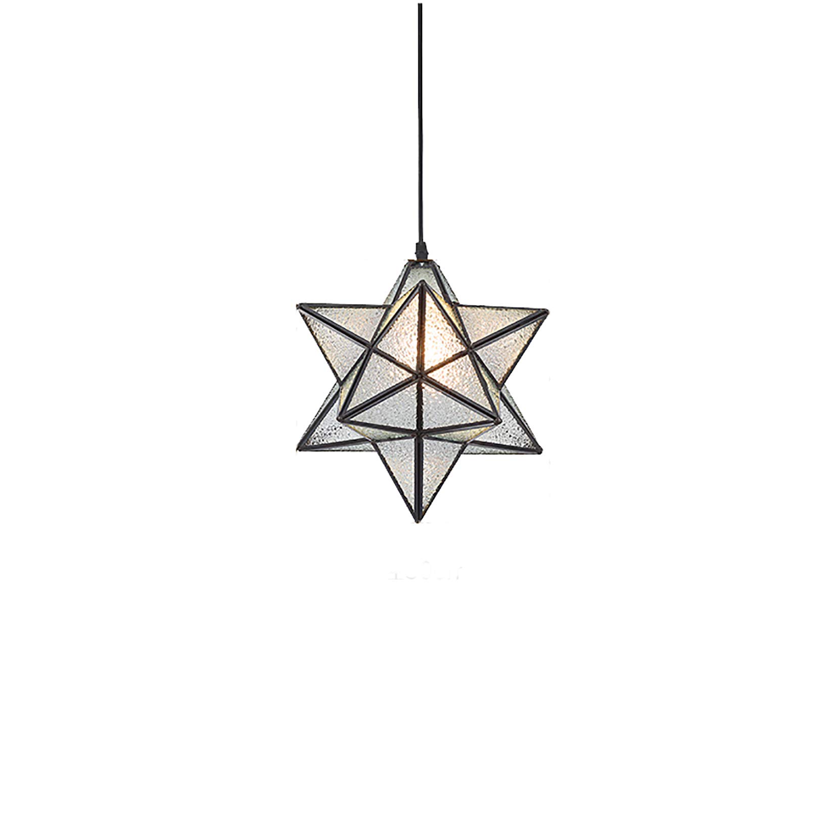 Errzom 12-Inch Moravian Star Tiffany Style Stained Glass Ceiling Pendant Light - Modern Seeded Glass Hanging Lamp for Hallway, Kitchen Island, Dining Room & Bedroom Decor - Clear Glass Star Lighting Fixture