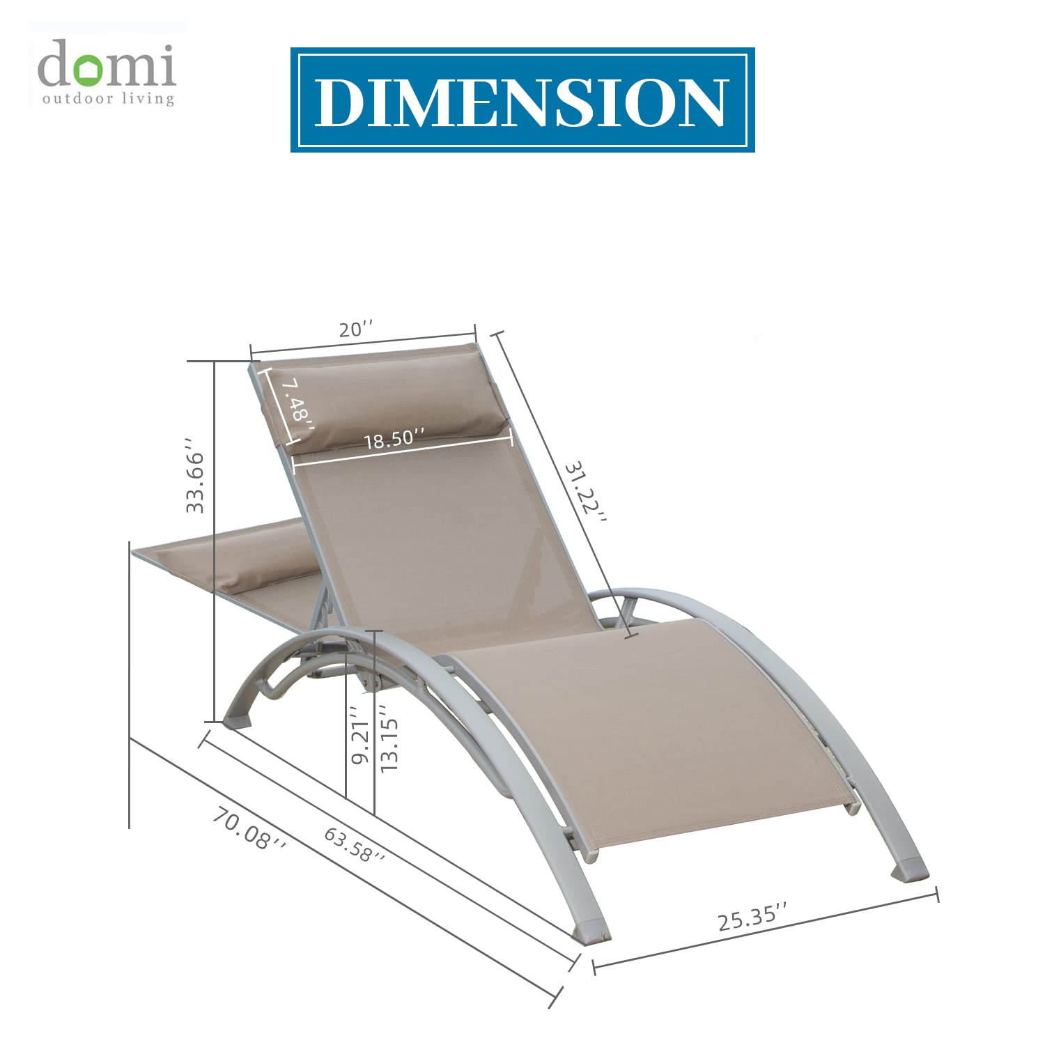Domi 2-Piece Aluminum Adjustable Lounge Chair Set – 5-Position Outdoor Chaise for Poolside, Garden, Beach, Camping & Backyard (Khaki) – Perfect for Sunbathing, Relaxing & Outdoor Lounging