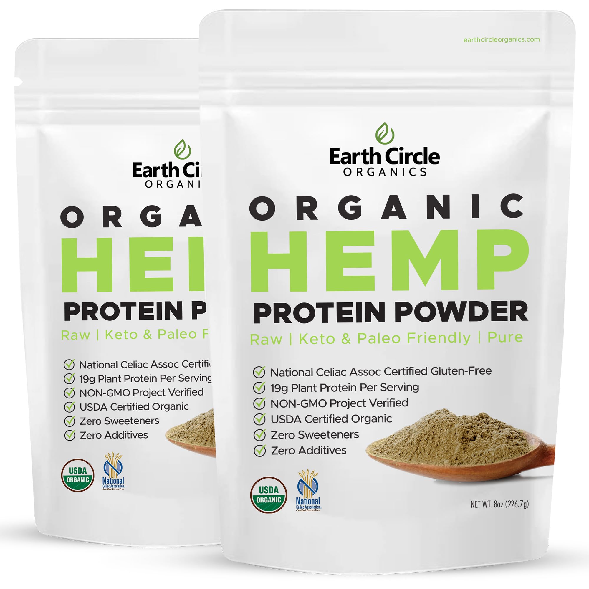 Organic Hemp Protein Powder by Earth Circle Organics - 100% Gluten Free, Vegan & Plant Based Protein Supplement | Lab Tested for Purity | Ideal for Keto Diet, Smoothies, Pre & Post Workout Recovery | 8oz (Pack of 2) | Perfect for Muscle Building & Healthy Meal Replacement