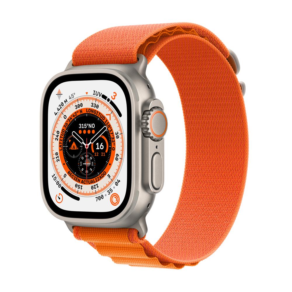 Apple Watch Ultra (GPS + Cellular) 49mm Titanium Case with Orange Alpine Loop Band - Size M - Perfect for Outdoor Adventures & Fitness Tracking