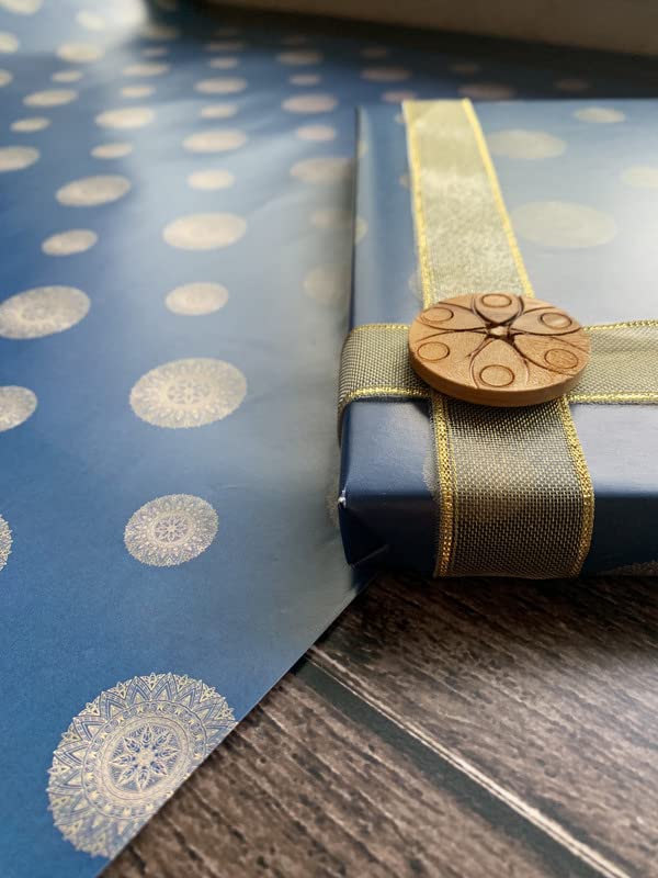 Elegant Dovetail Blue Brocade Gift Wrapping Paper - Premium Quality 10 Sheets Pack - Perfect for Birthday, Wedding, Christmas Presents and Special Occasions