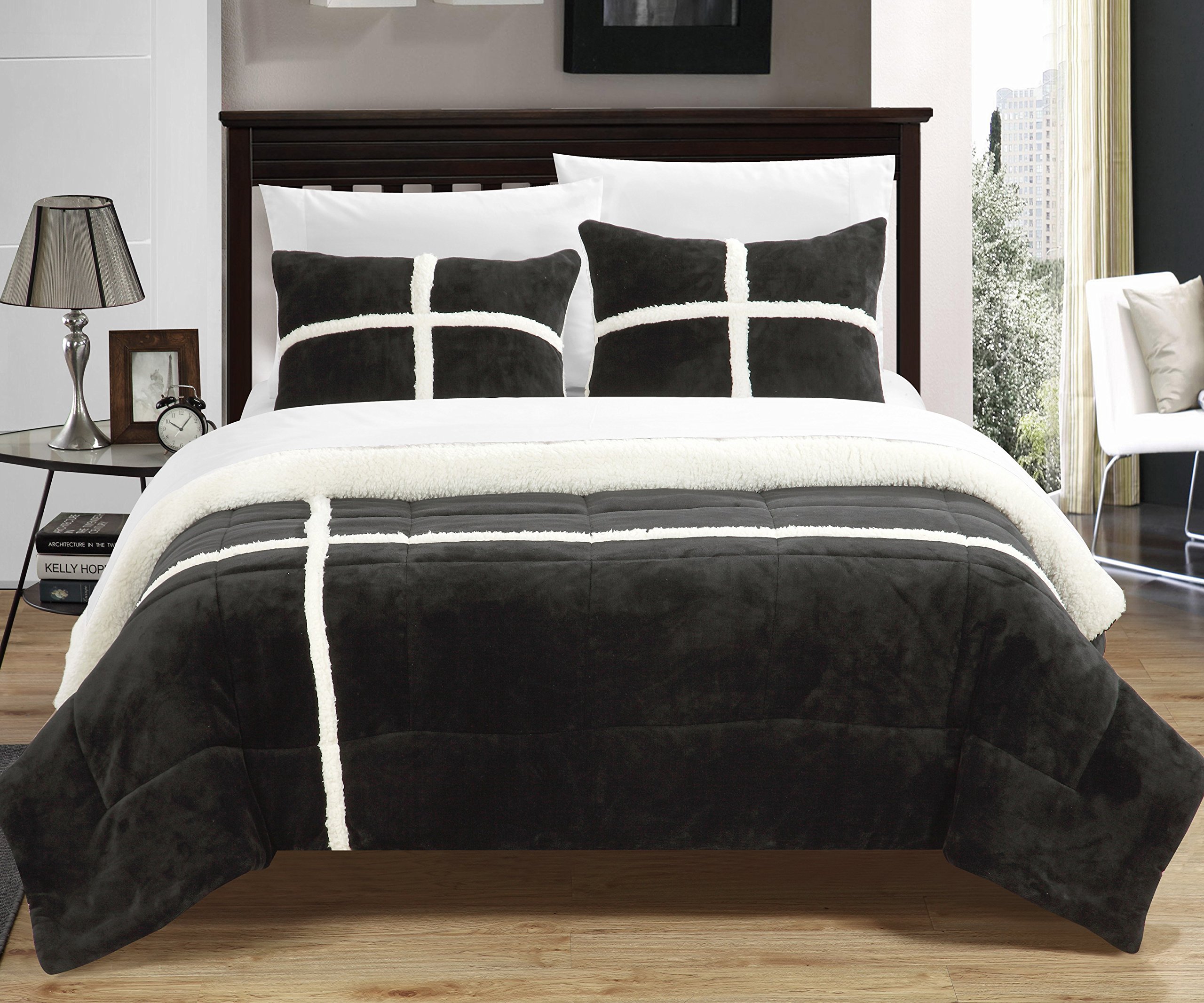 Chic Home 2-Piece Chloe Sherpa Comforter Set - Twin XL, Soft Black Cozy Bedding for Winter Warmth | Perfect for Dorm Rooms, Guest Beds & Cold Weather Comfort