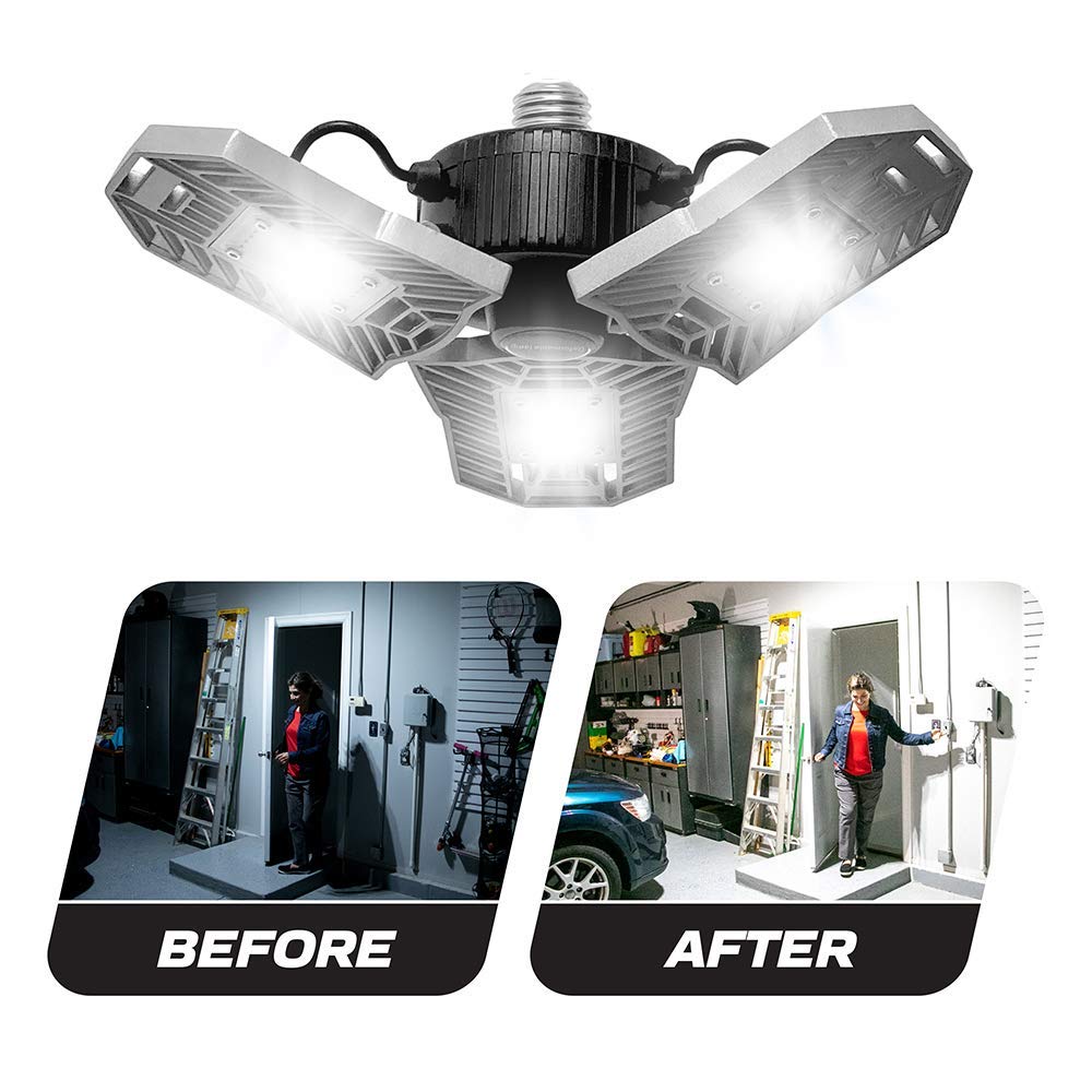 Bell+Howell Triburst Deluxe 5500 Lumens LED Ceiling Light - Ultra Bright 144 LED Bulbs, 6500K Daylight White - Adjustable Triple Panel for Bedroom, Garage, Workshop & Office Lighting