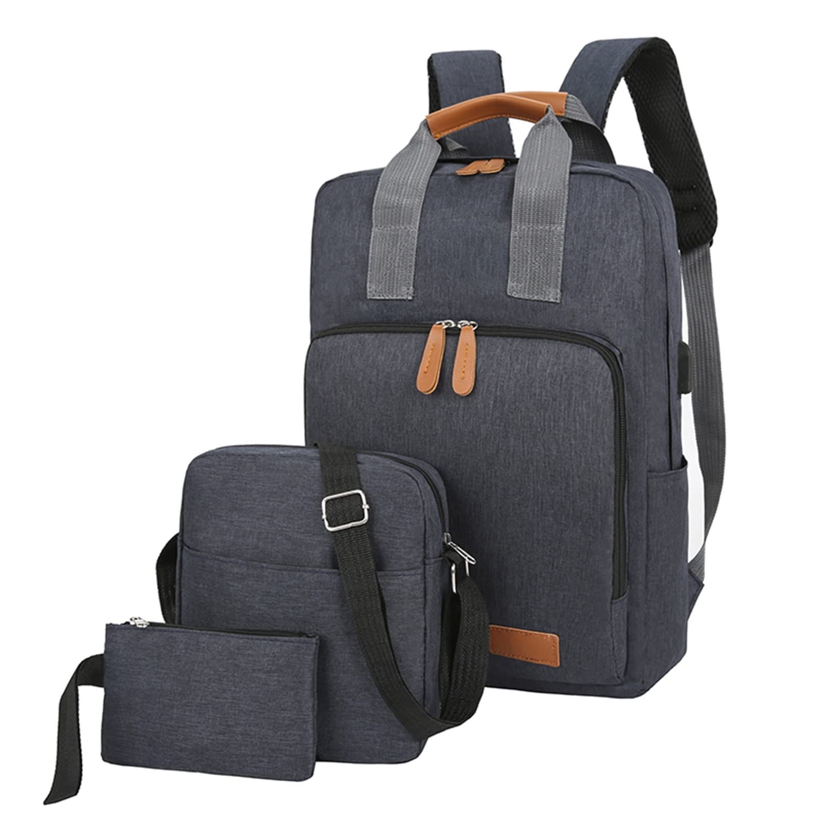 Student Backpack - Solid Color Laptop Bag for Work & School - Casual 3-Piece Set