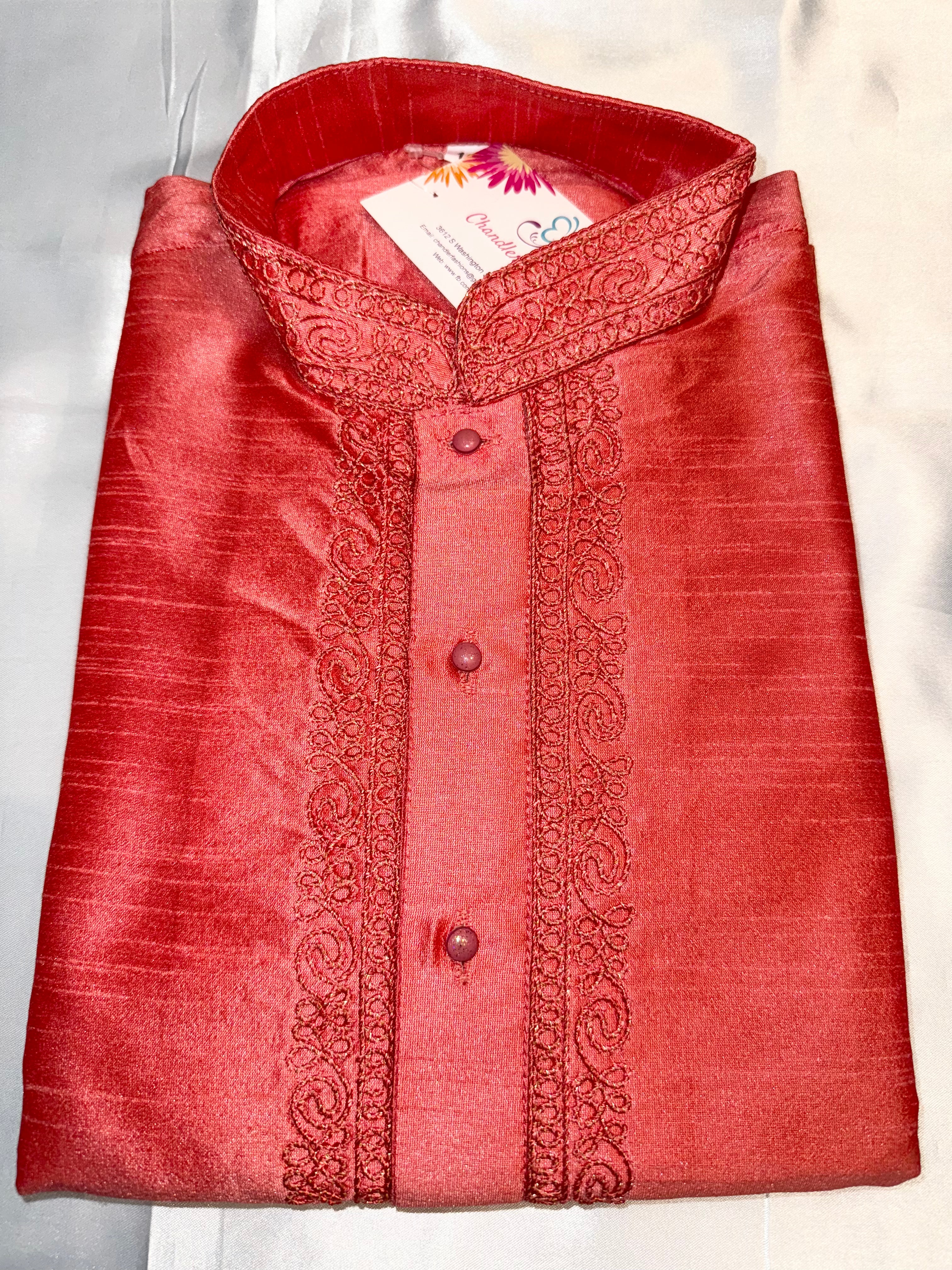 Premium Dhupion Silk Kids Kurta & Pajama Set - Red | Traditional Indian Ethnic Wear for Boys & Girls | Perfect for Festivals, Weddings & Special Occasions