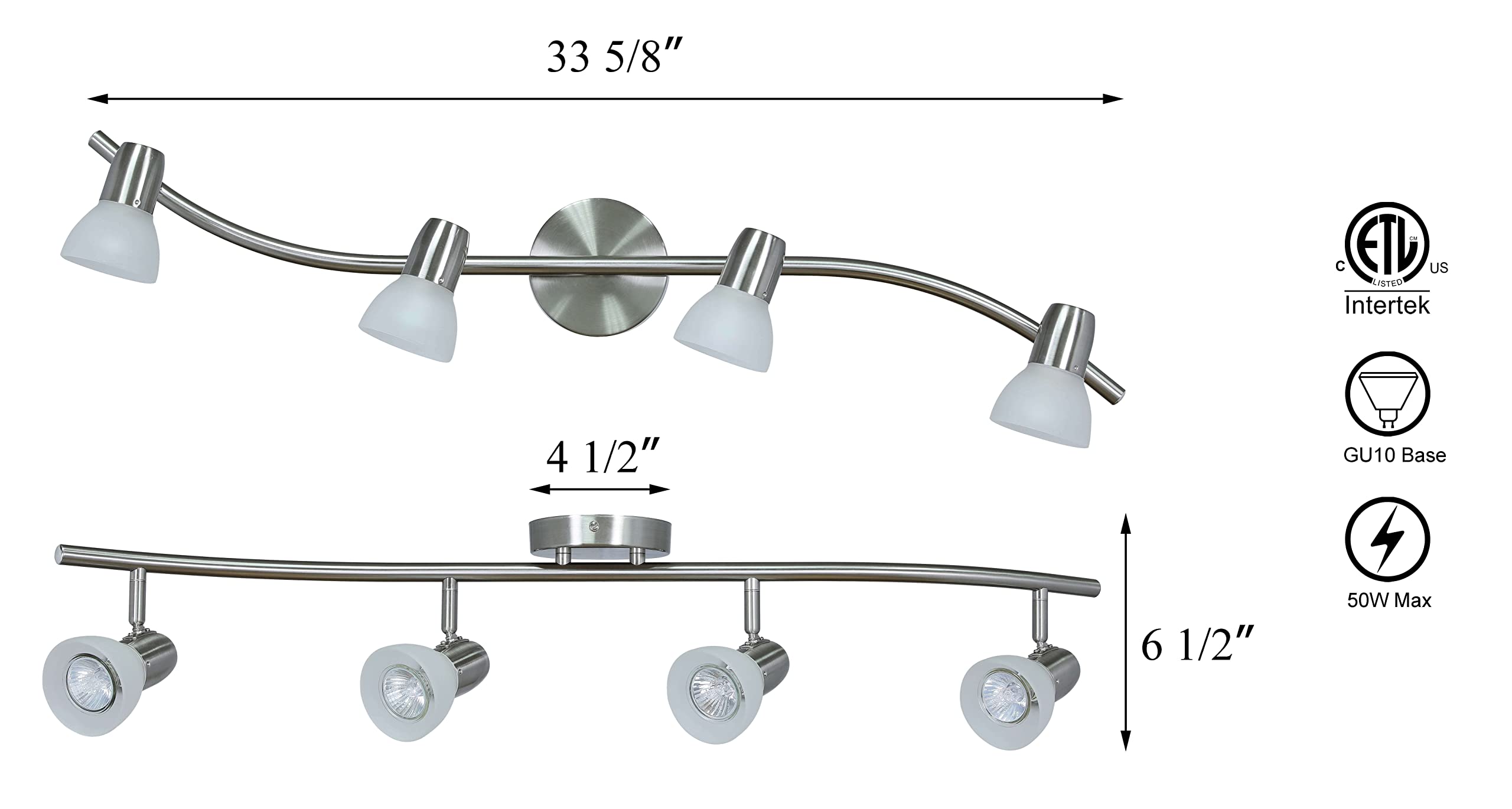 XiNBEi Modern S-Shaped Track Lighting Kit - 4 Light Brushed Nickel Ceiling Fixture for Kitchen, Dining Room & Living Room | Adjustable Spotlights for Home Decor & Accent Lighting (Model XB-TR1223-4-BN)