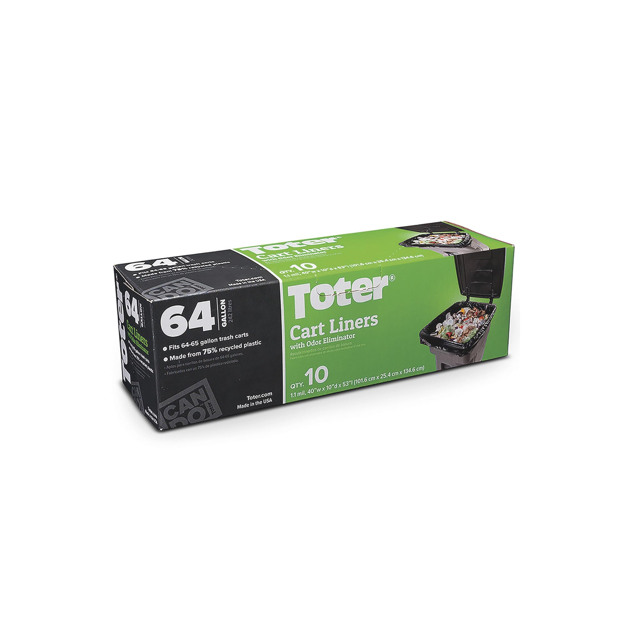 Toter GB064-08000 64-Gallon Heavy Duty Trash Bags - 10 Rolls (10 Bags Each) - Black - Extra Thick Garbage Bags for Outdoor Bins, Yard Waste & Large Debris Disposal