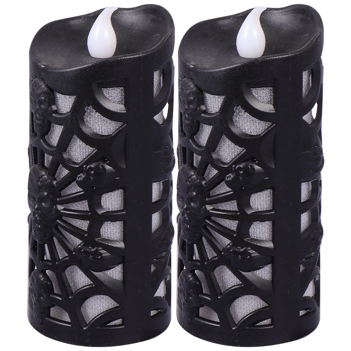 ABOOFAN Flameless LED Skeleton Candles - 2 Pack 3D Halloween Pillar Candles with Battery Operation | Perfect for Spooky Home Decor, Halloween Party Centerpieces & Gothic Themed Events