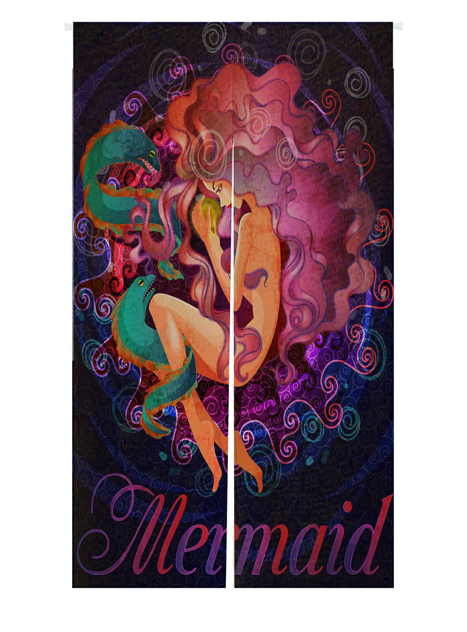 ECZJNT Colorful Mermaid & Muraena Fish Japanese Noren Curtain - 85x150cm Cotton Linen Door & Window Treatment - Perfect for Boho Home Decor, Bedroom, Living Room & Entryway