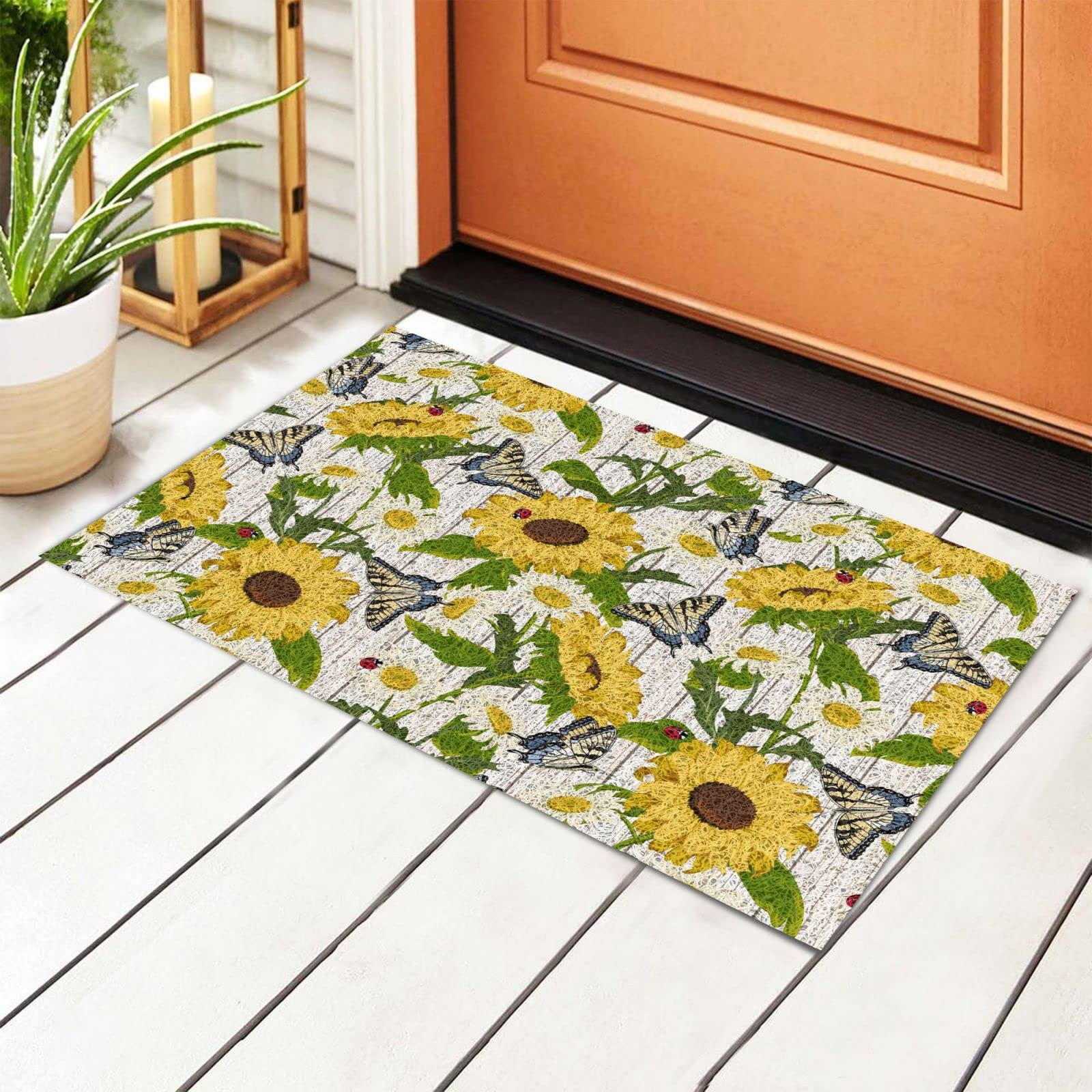 Personalized Sunflower Butterfly Welcome Mat - Non-Slip Indoor/Outdoor Rug for Home Decor
