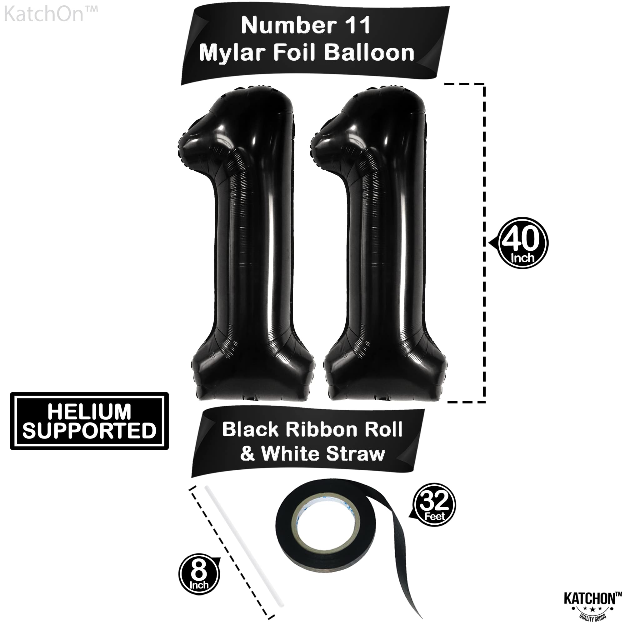 KatchOn 40 Inch Giant Black Number 11 Balloon - Extra Large Birthday Decorations for 11th Birthday Party, Anniversary & Special Events | Perfect for Boys' Birthday Decor, Photo Backdrops & Celebration Balloon Arches