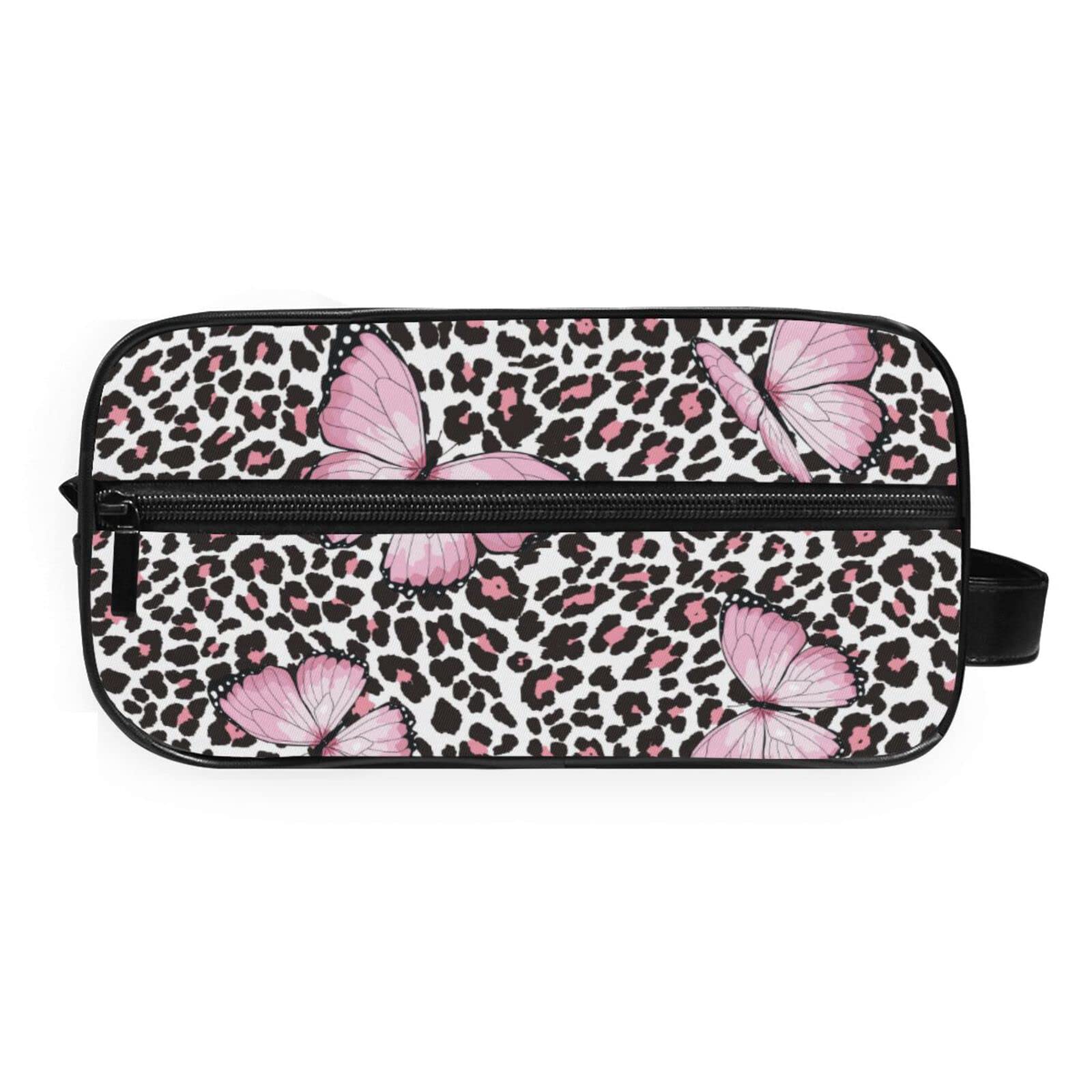 Waterproof Hanging Toiletry Bag for Travel & Gym - Pink Butterfly Leopard Cosmetic Organizer for Women & Men, Spacious Shower & Makeup Bag for Girls & Boys - Perfect for Vacation, Camping & Daily Use