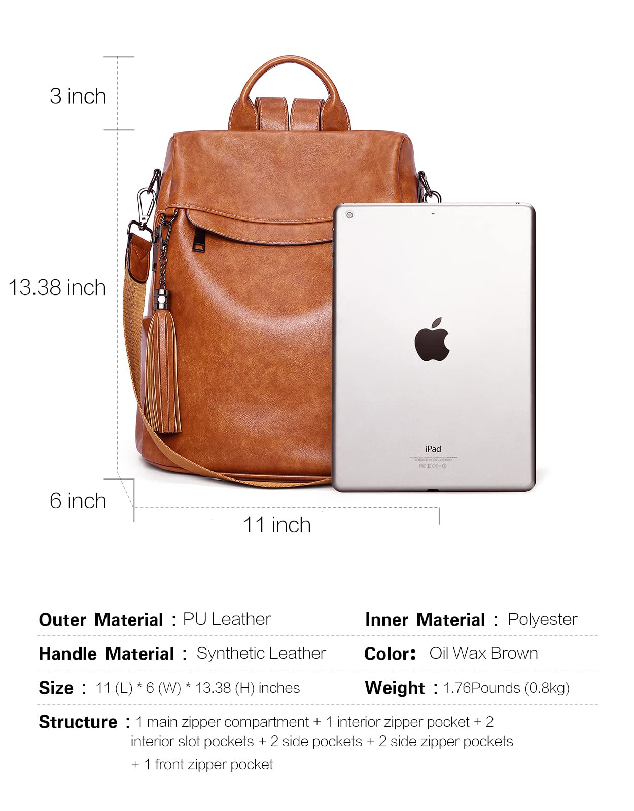 Telena Women's Anti-Theft PU Leather Backpack Purse with Tassel - Stylish Shoulder Bag for Travel, Work & Daily Use