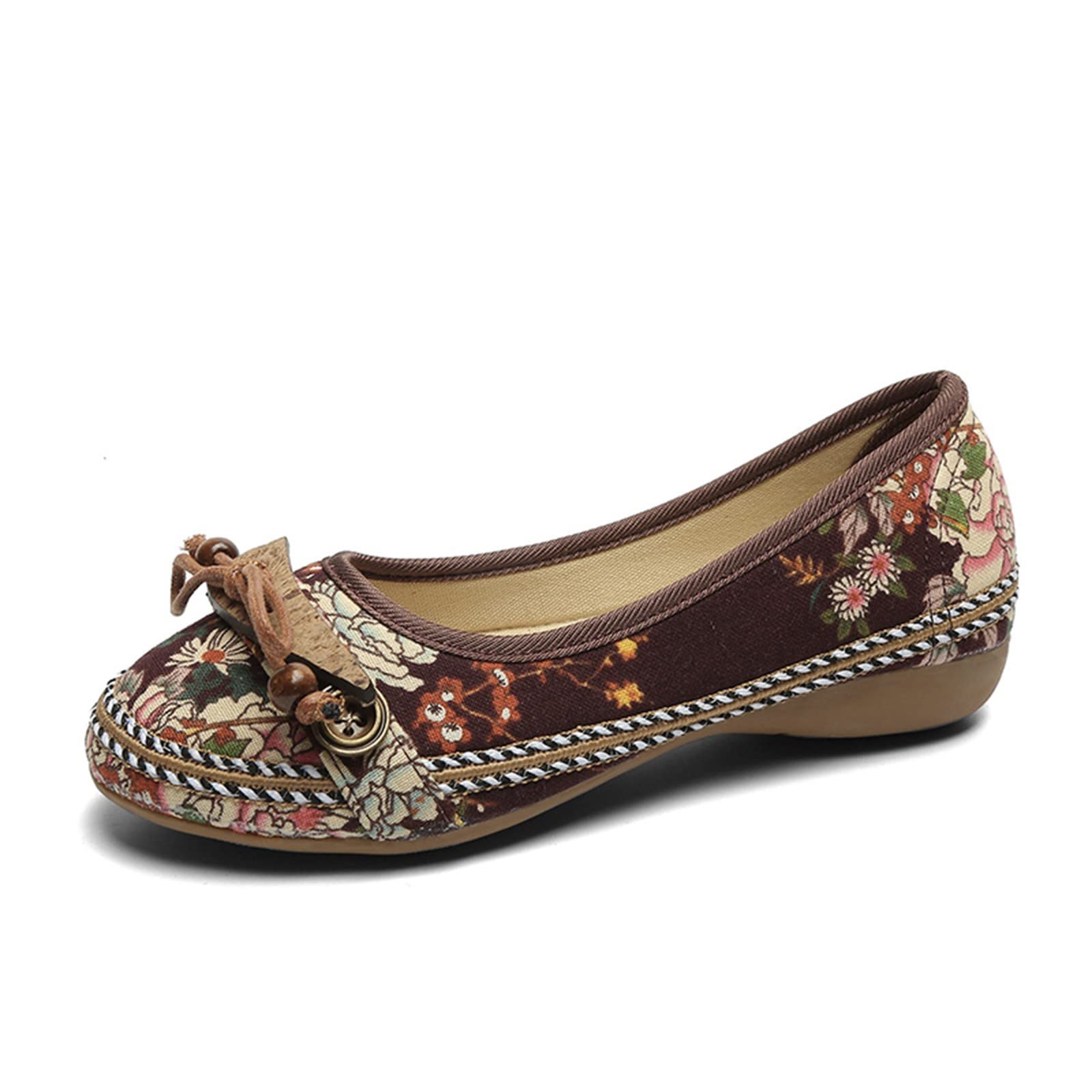 YSJZBS Women's Casual Ethnic Cotton Shoes – Knot Spring Flat Style with Print Design | Comfortable Cloth Shoes for Girls & Women | Perfect for Spring Outings, Daily Wear & Boho Fashion