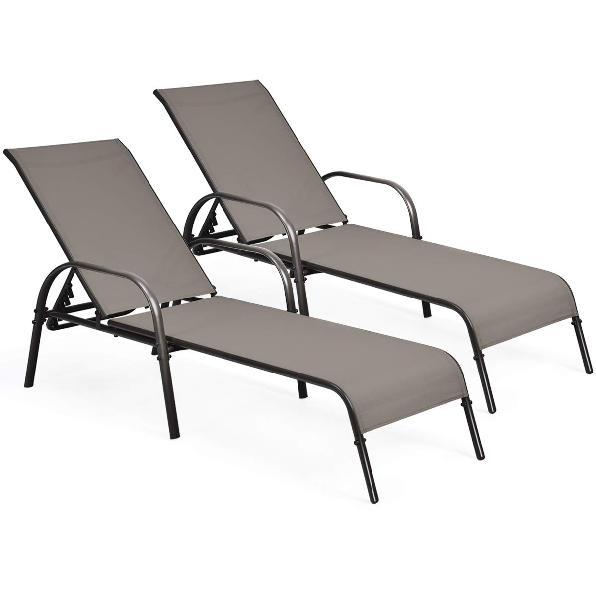 Tangkula 2-Pack Outdoor Lounge Chairs - Adjustable Reclining Patio Chaise Lounge with Heavy Duty Steel Frame - Perfect for Poolside, Beach, Backyard & Balcony Relaxation - Durable Outdoor Furniture for Sunbathing & Lounging