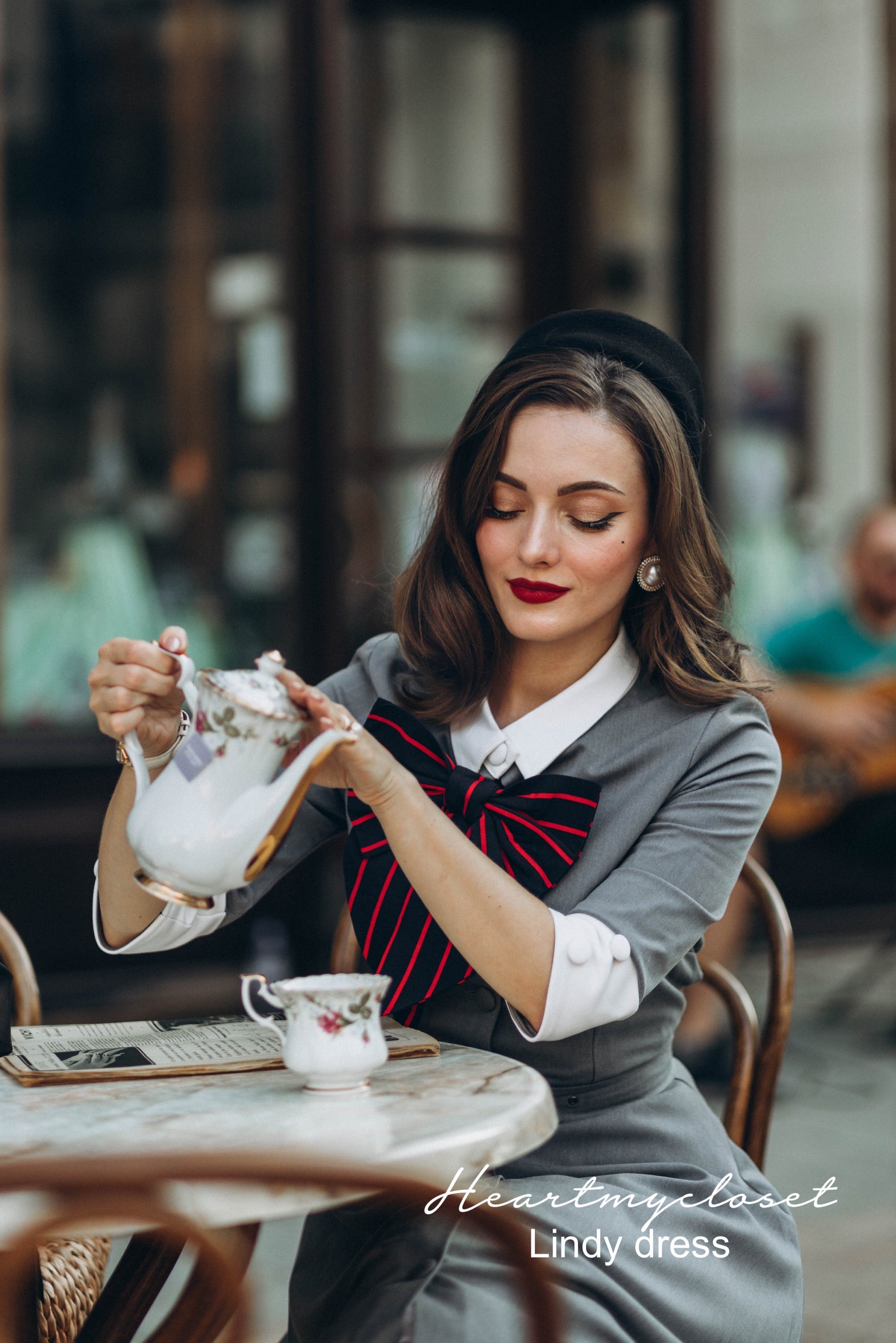 Vintage TV Inspired Lindy Grey Swing Dress - Retro 1950s Style Flare Dress for Women | Perfect for Cocktail Parties, Swing Dancing & Themed Events